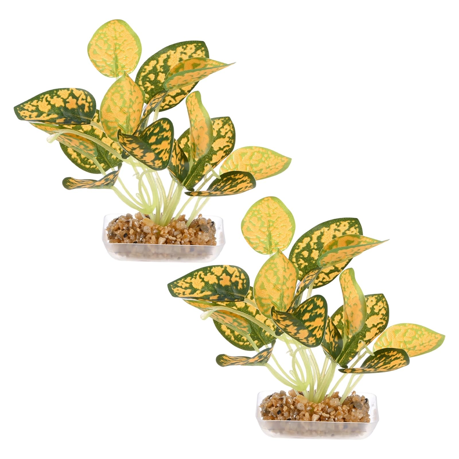 M METERXITY 2-Pack Aquarium Plant, Small Plastic Artificial Plant Water Grass Fish Hide Accessories for Aquarium Decoration/Fish Tank Decoration/Terrarium [Style 2, Yellow]