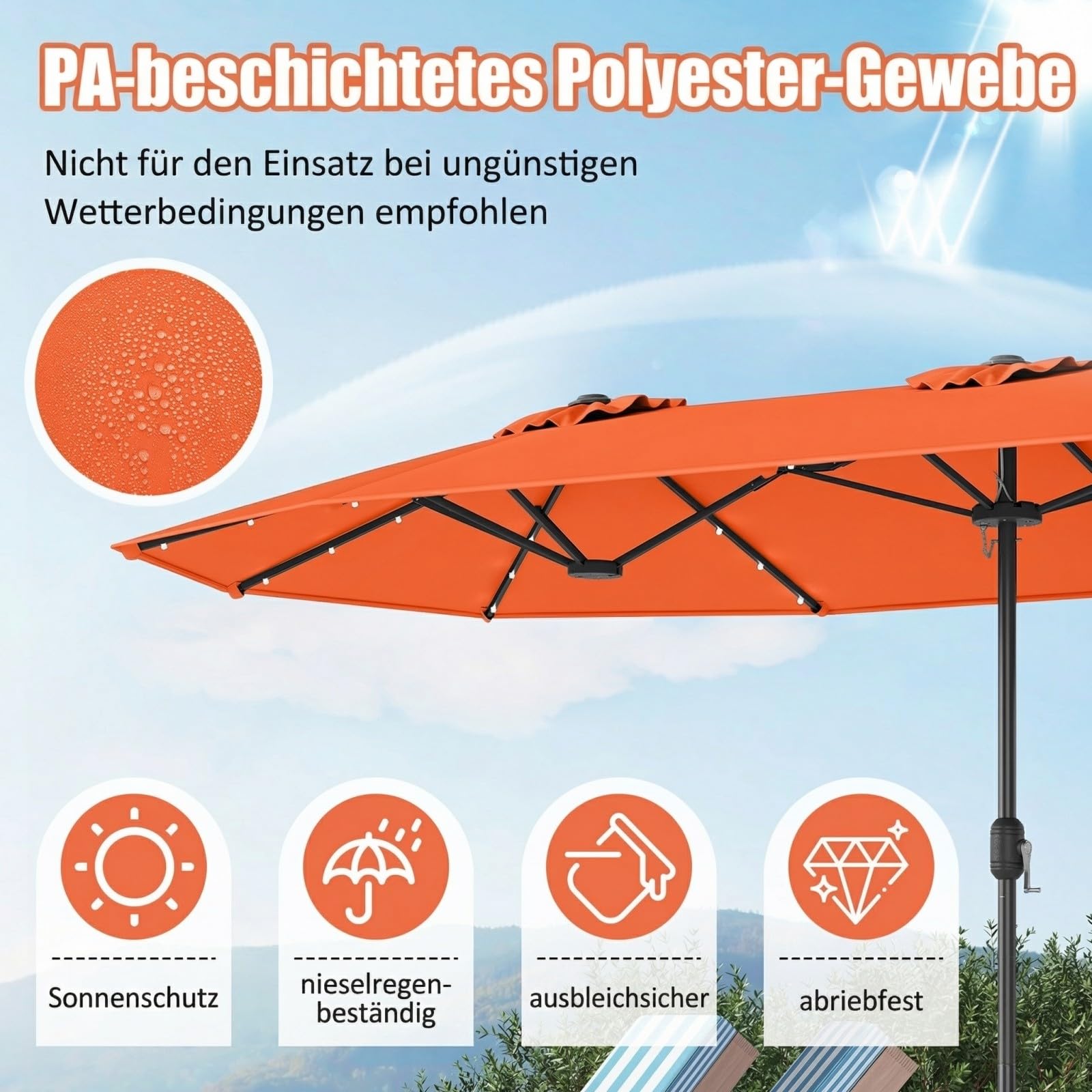 GOPLUS Podwójny parasol przeciwsłoneczny, 400 x 200 cm, ze stojakiem, UV 50+, parasol ogrodowy z korbą, duży parasol ogrodowy, owalny, do ogrodu i na taras