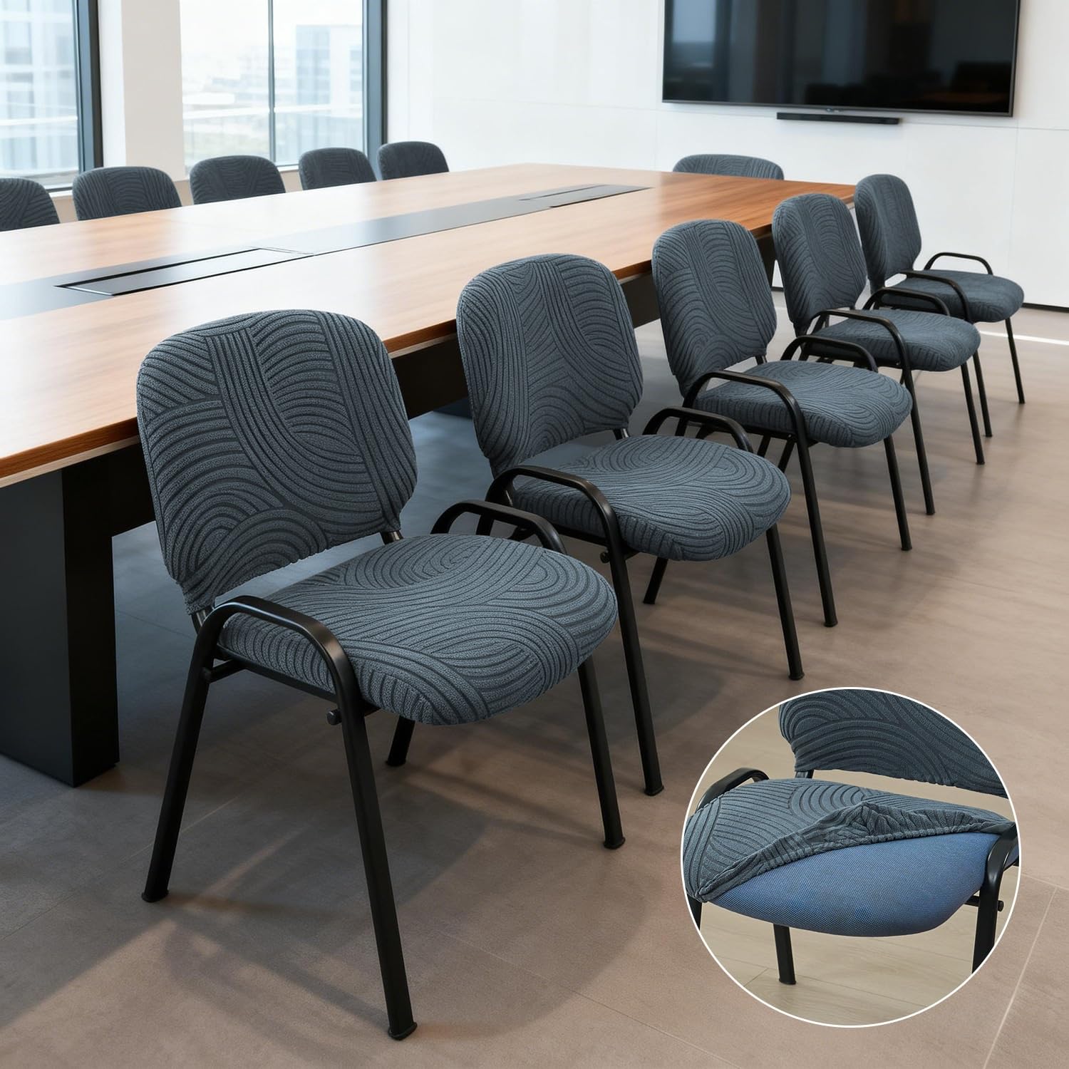 Armlehnenlose Büro Stuhlhussen Mit Blatt Jacquard Muster Zweiteilige Stuhlhussen Für Den Empfangsbereich Stretch-Stuhlhussen Für Esszimmerstühle Für Besprechungsräume(Beige 01,6PCS)