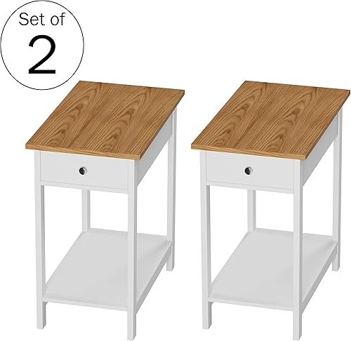 Miniatura 9 de Lavish Home Mesa auxiliar estrecha con cajón lateral con estante de almacenamiento, color blanco