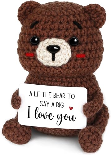 Valentines Day Gifts for Her Him, I Love You Handmade Positive Crochet Bear Decor, Anniversary Romantic Gift for Women Men Wife Girlfriend, Birthday for Husband Couple Valentines Day Gifts for Her Him, I Love You Handmade Positive Crochet Bear Decor, Anniversary Romantic Gift for Women Men Wife Girlfriend, Birthday for Husband Couple
