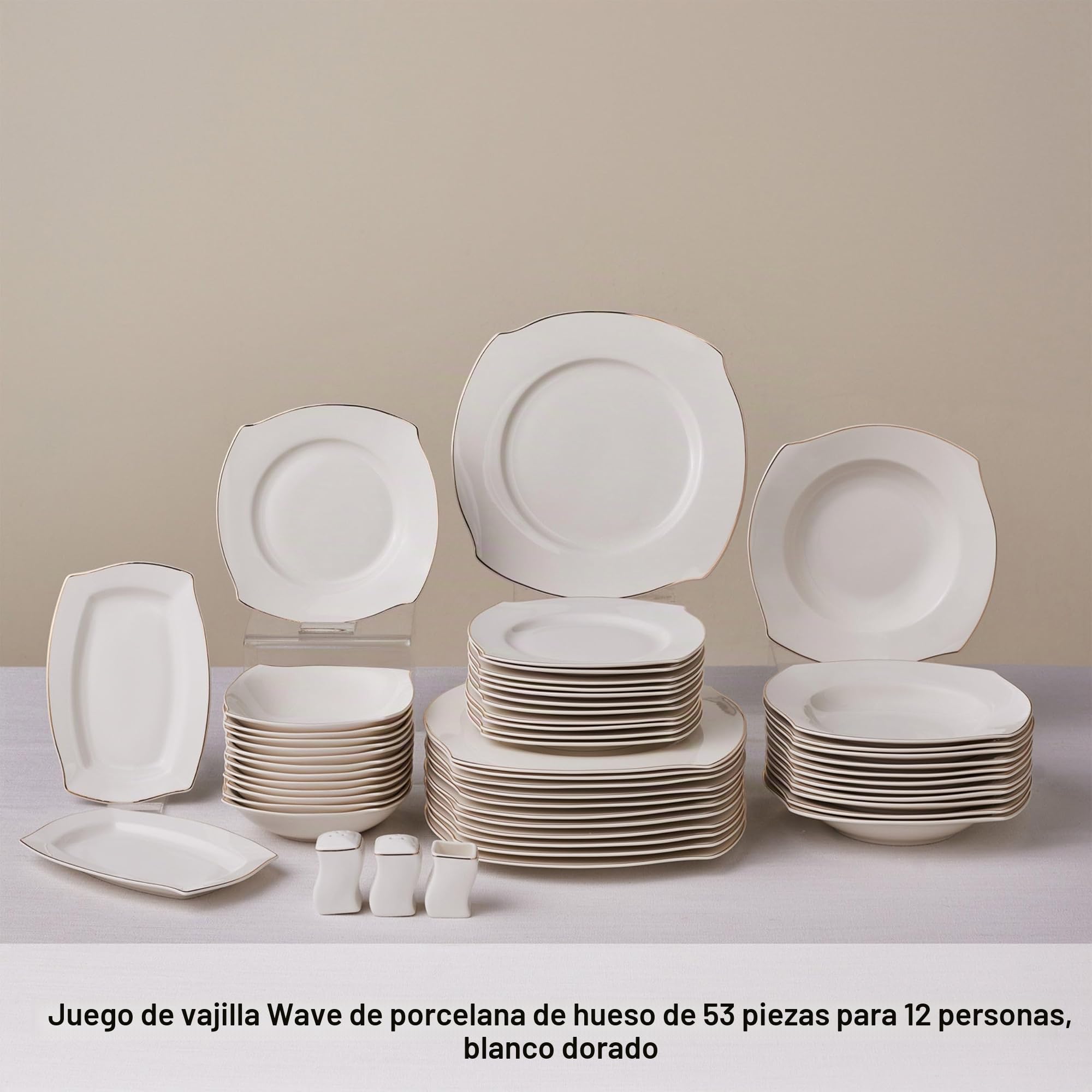 Karaca Wave - Vajilla de 53 piezas para 12 personas, color dorado