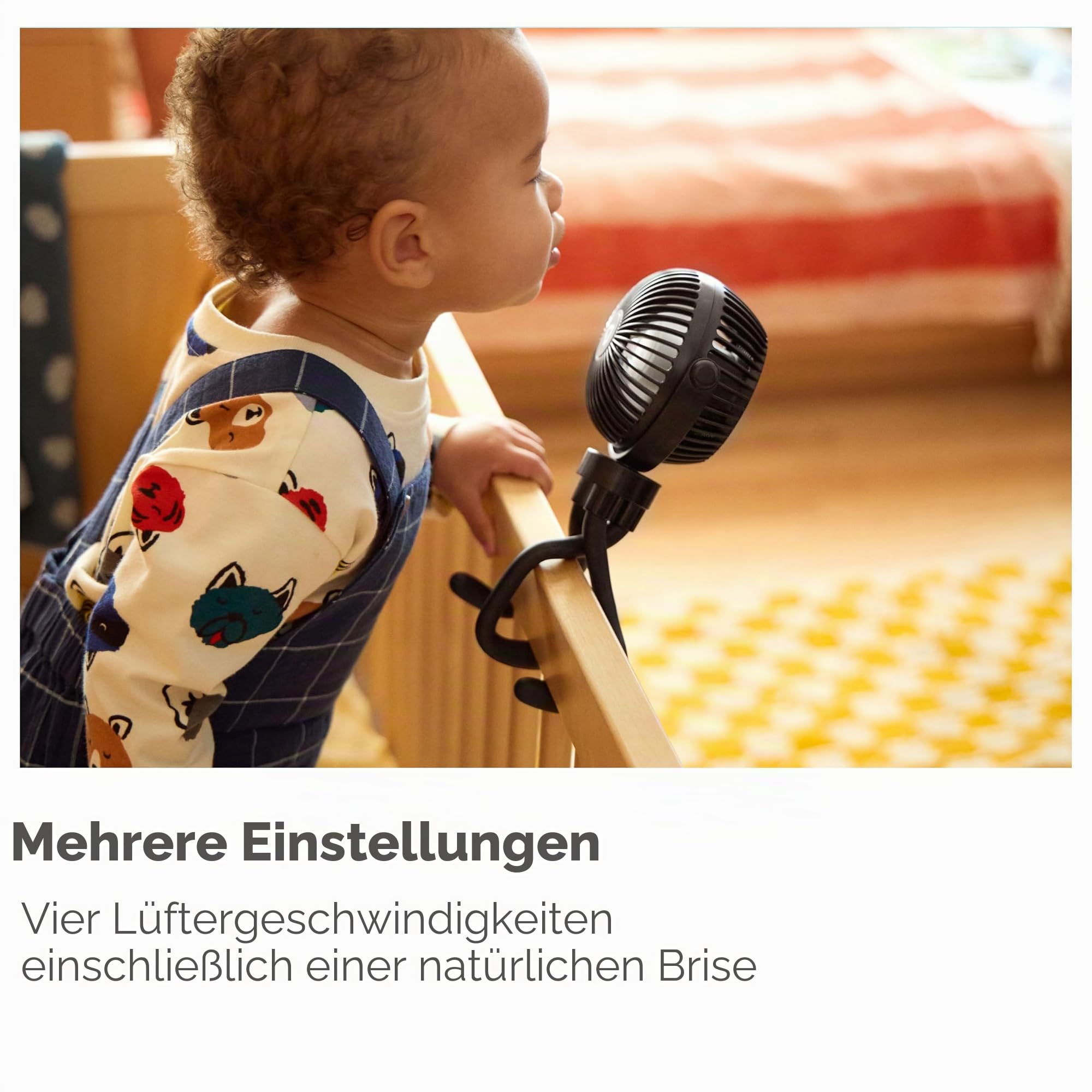 Munchkin Kinderwagenventilator| 360° Mini-Ventilator für Kinderwagen mit LED-Licht & 4 Geschwindigkeiten | Baby Essentials | Schwarz