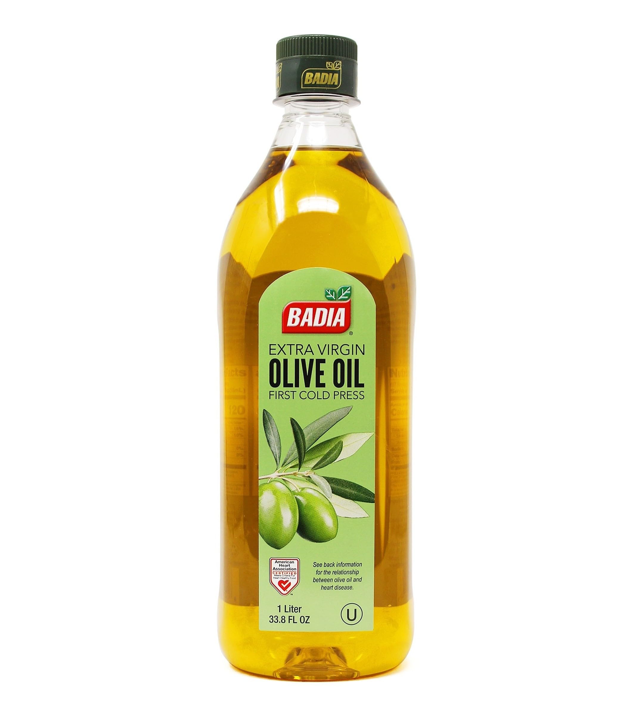 Badia Extra Virgin Olive Oil, 1 Liter (33.8 fl oz) – First Cold Press, Excellent Flavor & Aroma