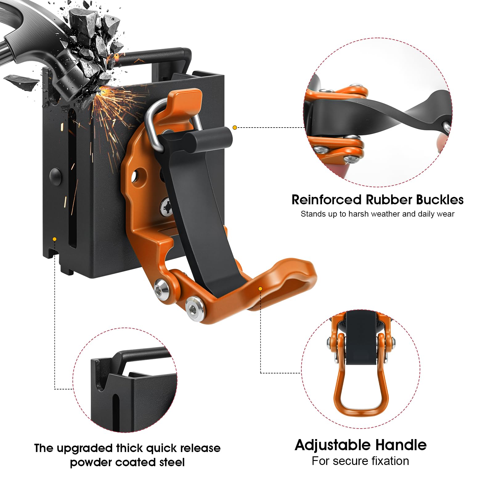 2 Pack E Track Tool Holder with Quick Release, Adjustable Clamp Mount for E-Track Accessories, Holds Broom, Shovel, Rake, Hose & Tools , Heavy Duty for Trailer, Truck & Cargo Organization,Orange — Amazon image 3