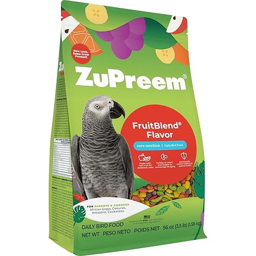 ZuPreem FruitBlend Flavor Pellets Bird Food for Parrots & Conures- Daily Blend for Caiques, African Greys, Senegals, Amazons, Eclectus, Small Cockatoos - 3.5 lb