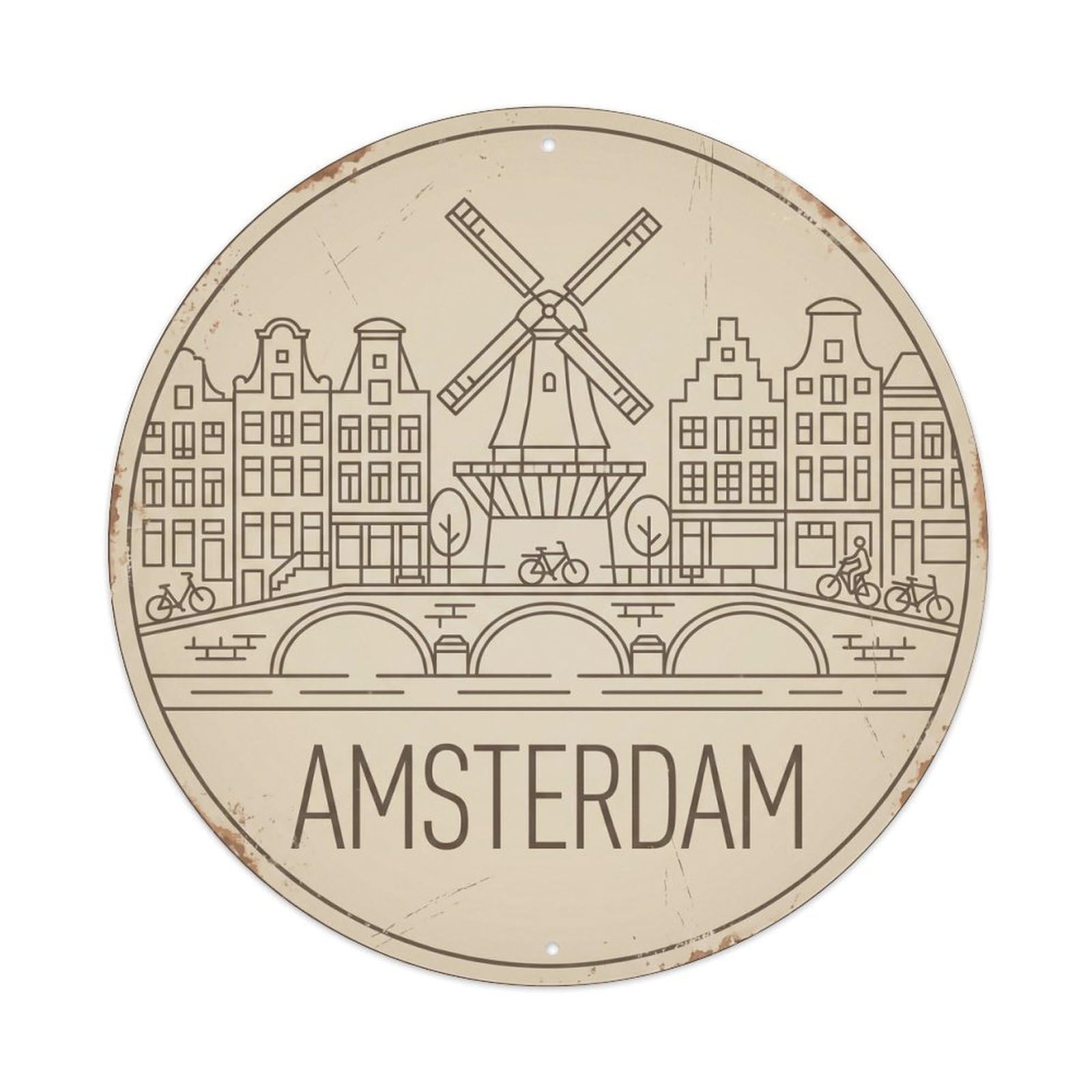 Vintage Travel Amsterdam Skyline Panorama Metal Tin Sign Plaque