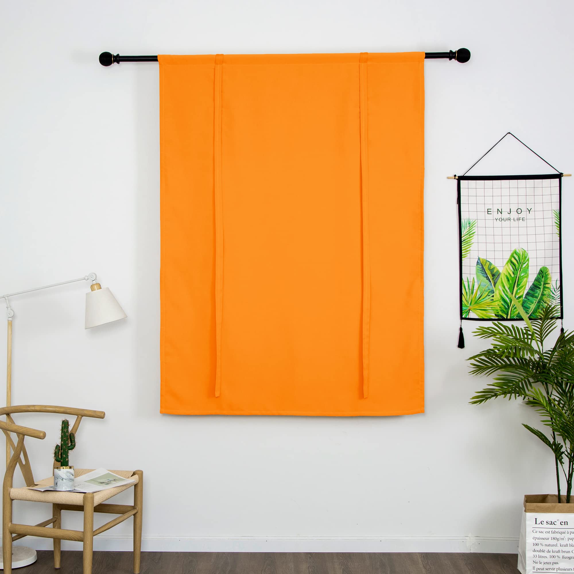SIMPVALE Roman Blackout Short Curtains with Tie Up Thermal Insulated Blackout Curtain, with Rod Pocket Blind for Bedroom Living Room Kitchen (Orange, 120 x 120 cm)