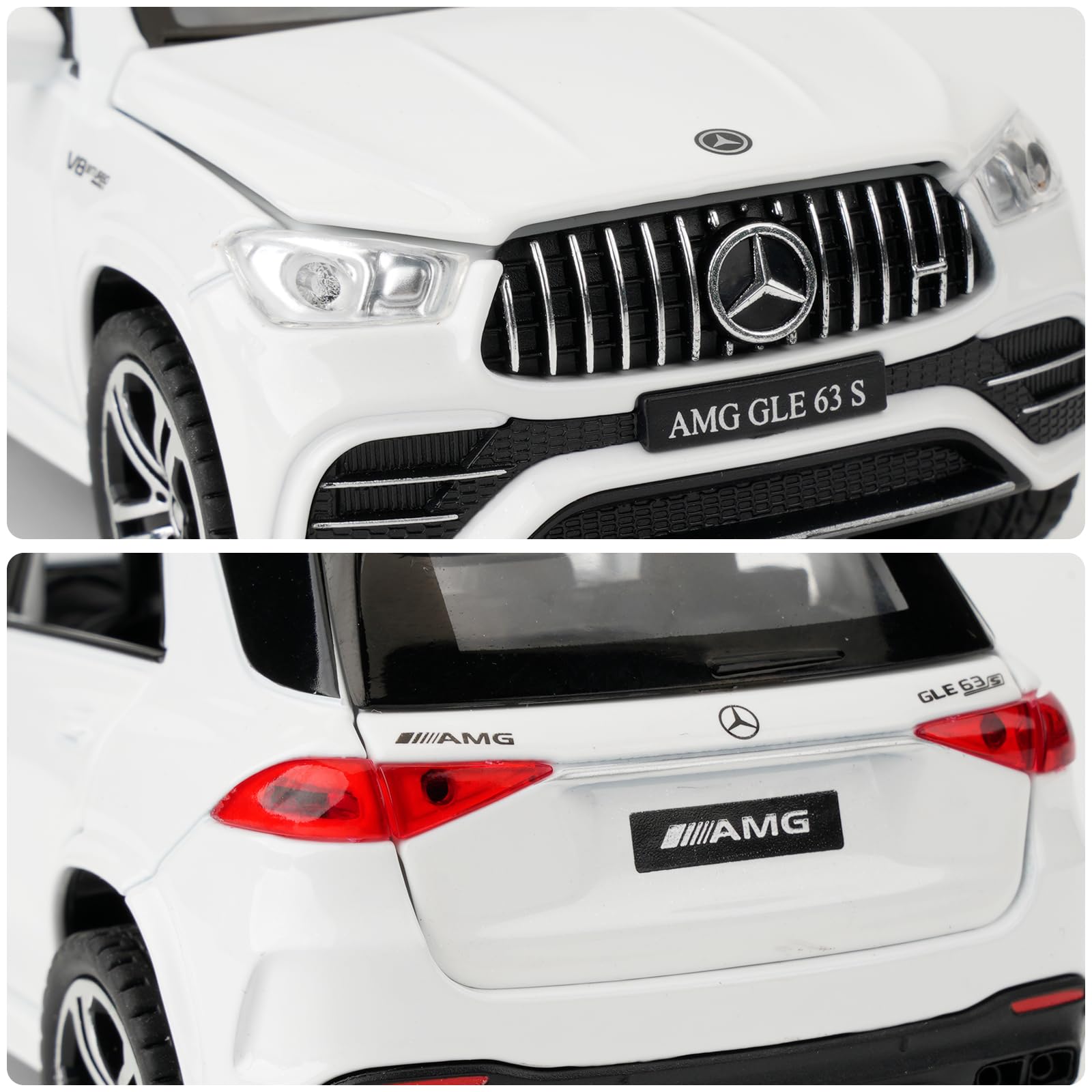 TGRCM-CZ Scala 1:32 compatibile con Benz AMG GLE 63S SUV giocattolo auto, in lega pressofusa, modello di auto con luci e suoni, per bambini, ragazzi e ragazze, regalo (bianco)
