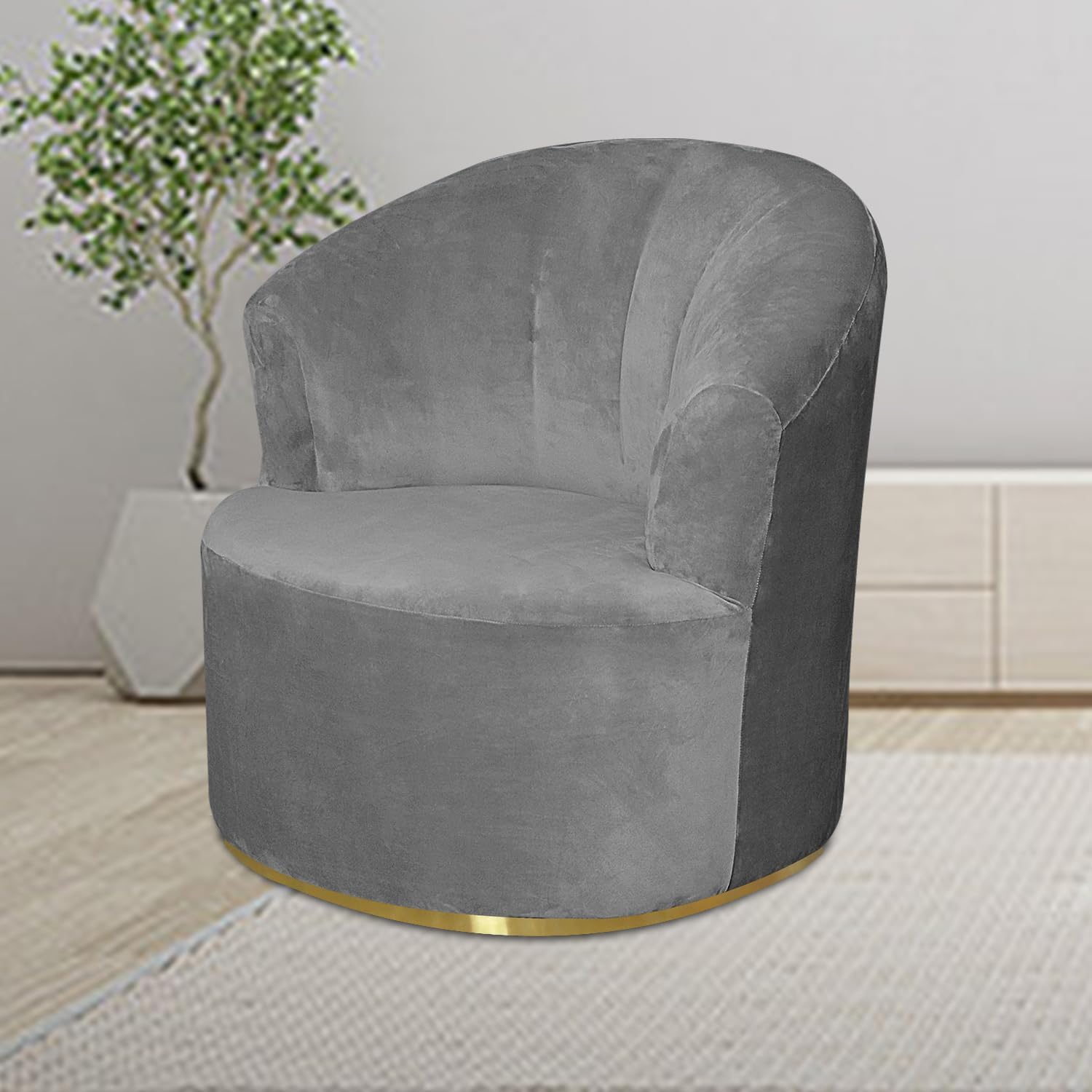 Velvet Swivel Barrel Chair slipcover, Soft Solid Swivel Accent Chair,Modern Barrel Chair Slipcover, Round Club Armchair Cover (Grey)