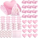 Fanfanwin 72 Pcs Sleepover Party Supplies for Girl Spa Slumber Birthday Favors Throw Blanket Pillow Eye Mask Headband Scrunchies (Solid Color,Pink)