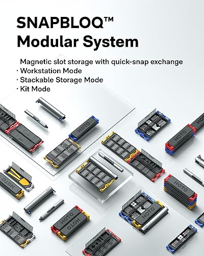 Miniatura 3 de HOTO SNAPBLOQ - Kit de herramientas maestro 3 en 1 para bricolaje y reparación, motor sin escobillas, sistema de fijación magnética, 114 accesorios