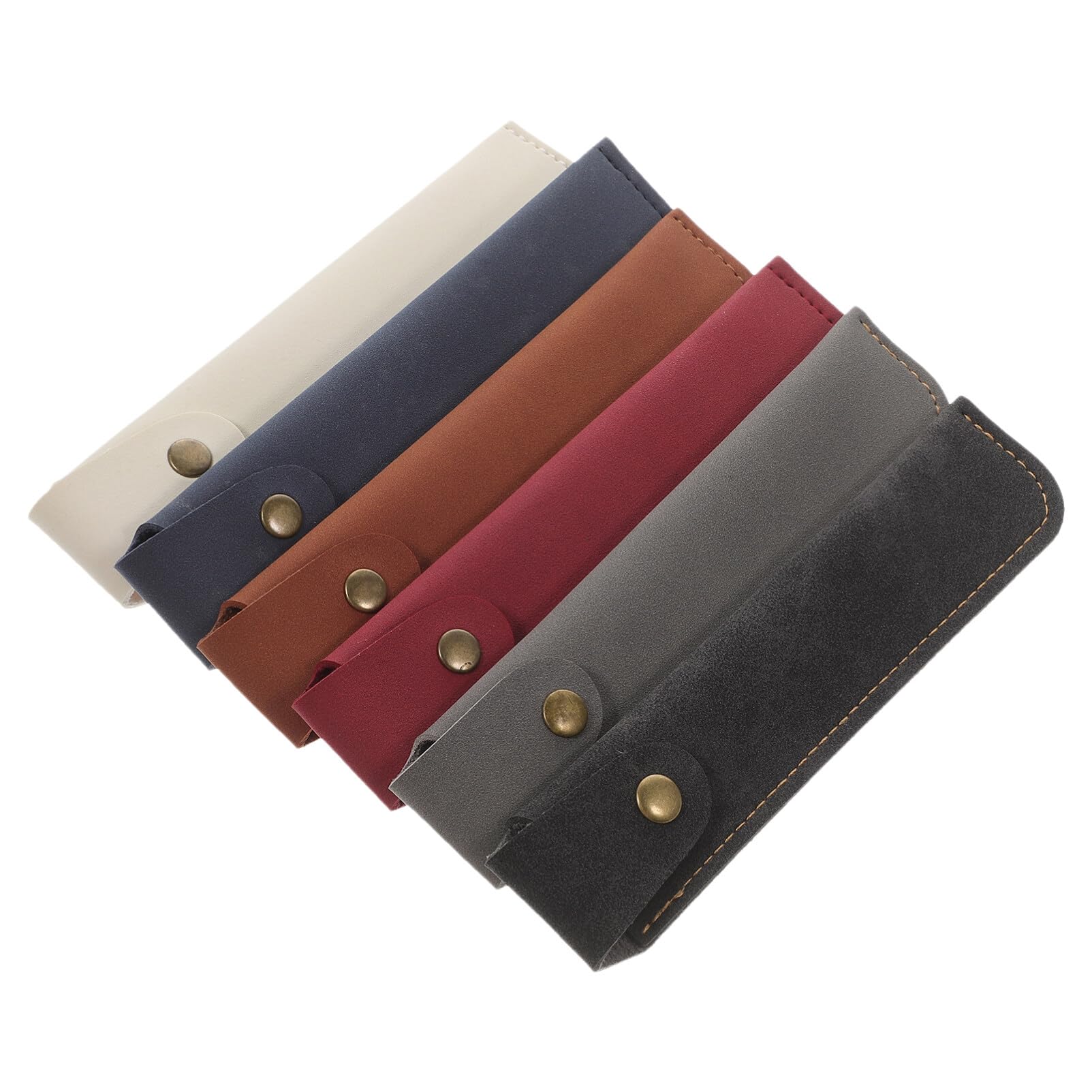 Operitacx 6PCS PU Leather Pen Sleeve Vintage Handmade Fountain Pen Pouch Portable Pen Holder Single Fountain Pen Case (Black+Dark Blue+Gray+Wine Red+Brown+White)