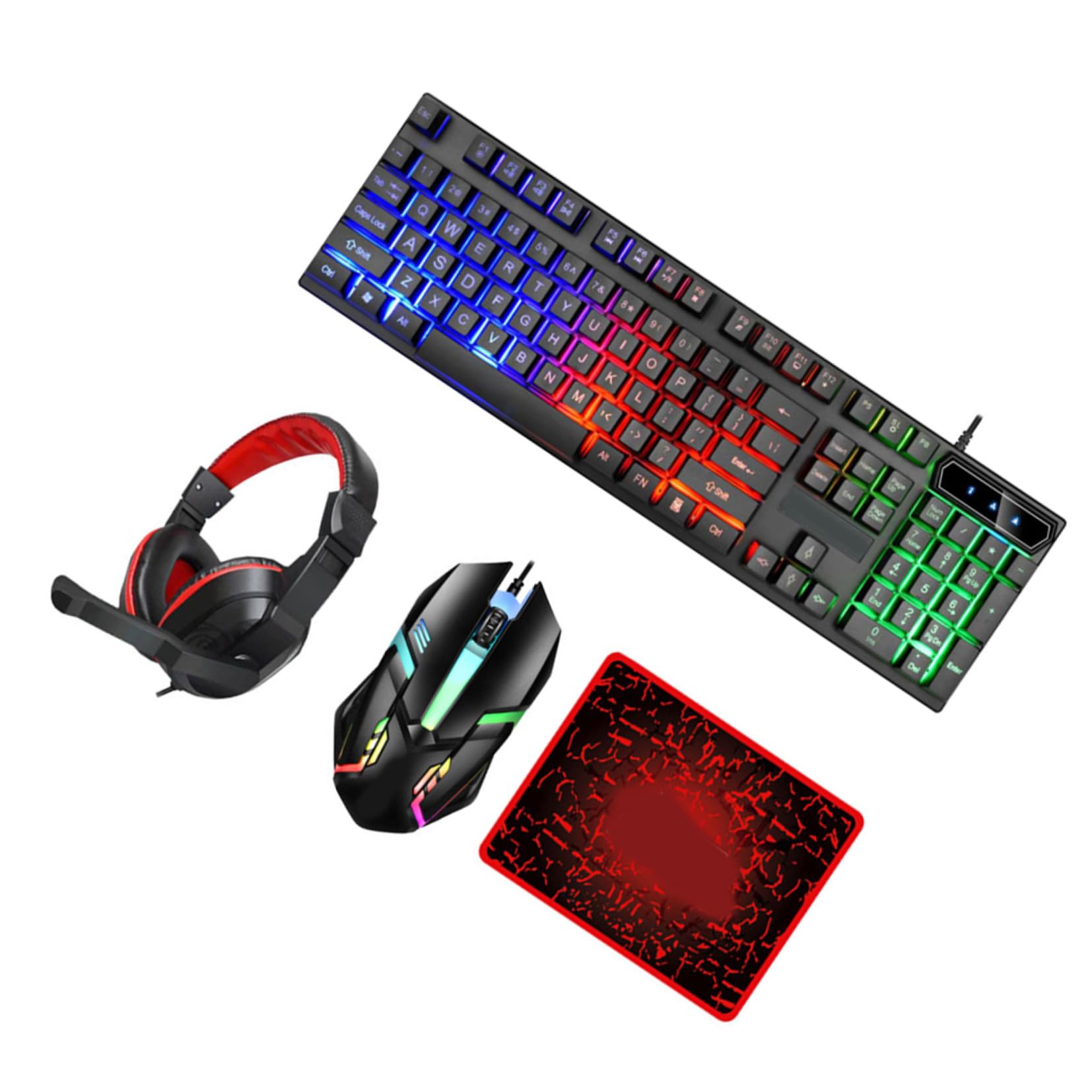 Gatuida Teclado Gaming con Ratón Ergonómico Auriculares y Alfombrilla Retroiluminados Combo USB con Teclas Iluminadas para Oficina