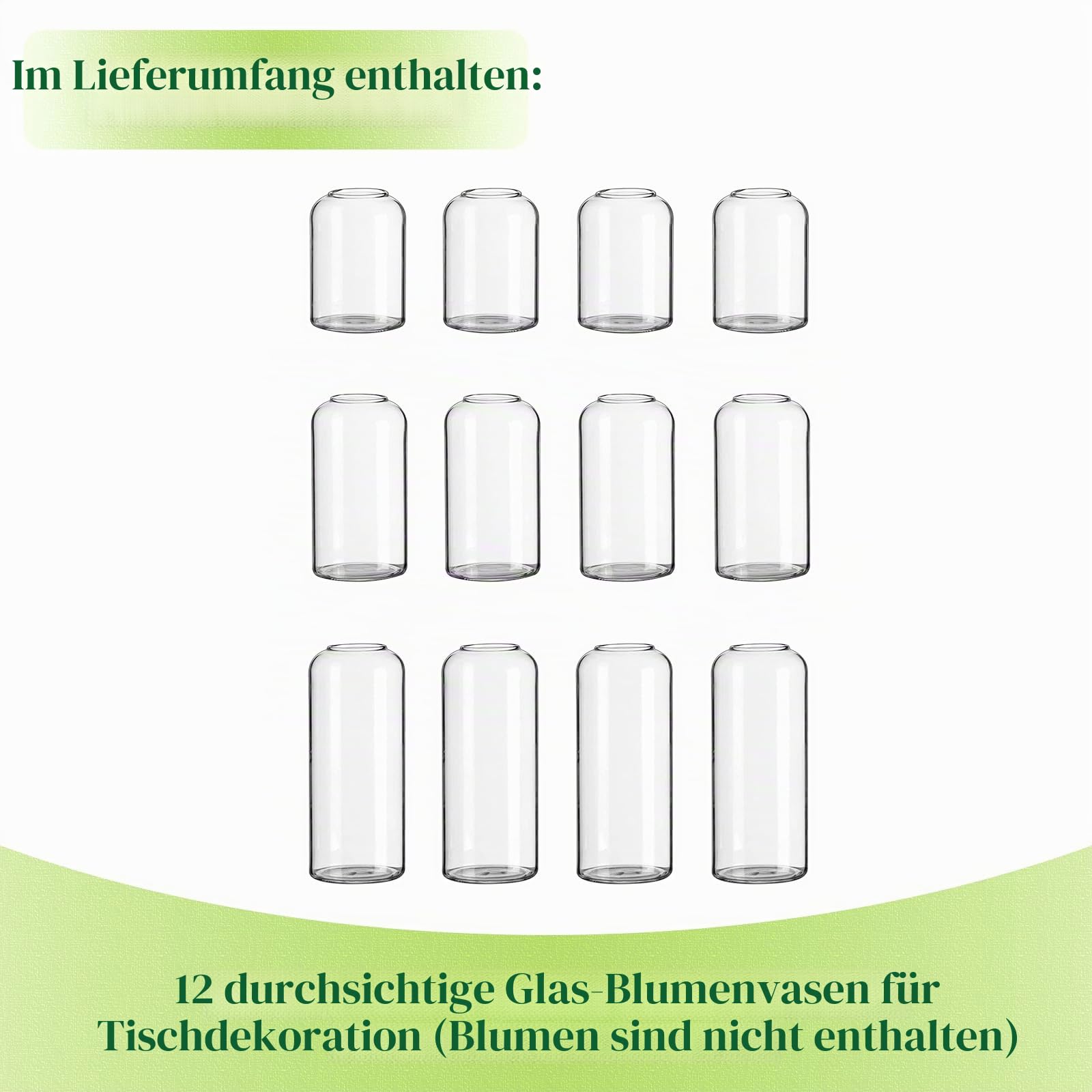 Hewory Kleine Vasen für Tischdeko, 12er Vase Glas Glasvase für Hochzeit | 10/15/18cm, Zylinder Vasen Klein Tischdeko, Modern Vasen Set für Hochzeitsdeko Party Geburtstag Wedding Home Kommunion