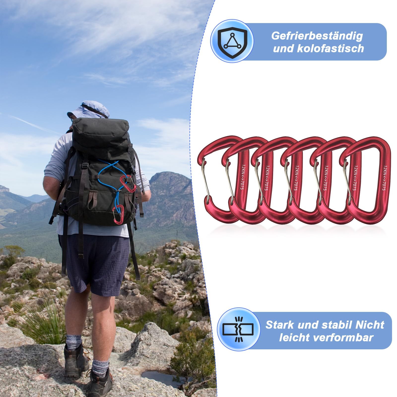 6 Moschettoni In Alluminio 12KN - Sicuri E Leggeri