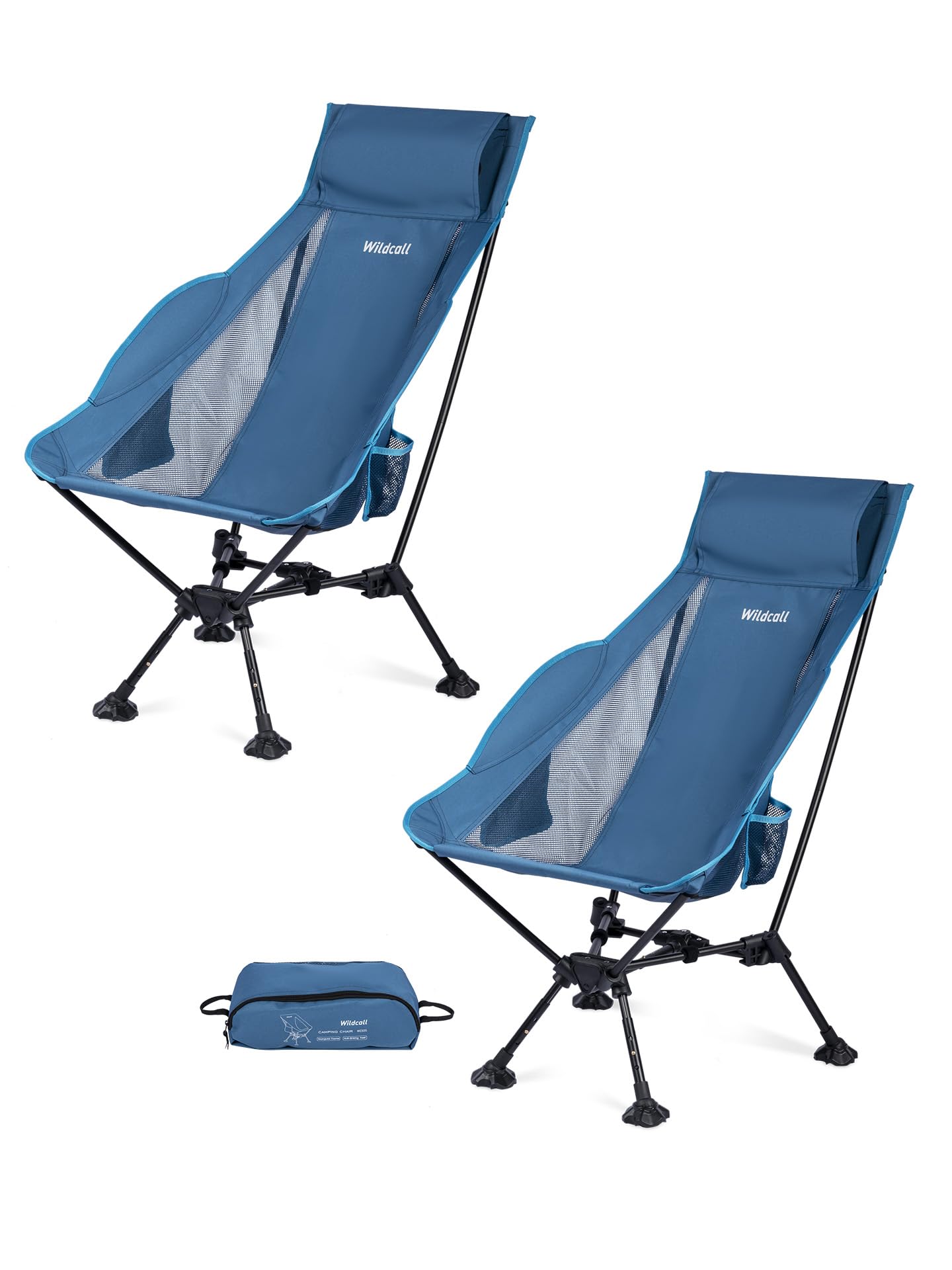 WildCall Lightweight Folding High Back Camping Chair with Head Support, Compact Beach Chair with Anti-Sinking Large Feet and Three Tilt Angles Adjustment