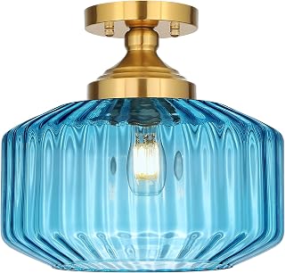11.8in semi flush mount blue glass light image