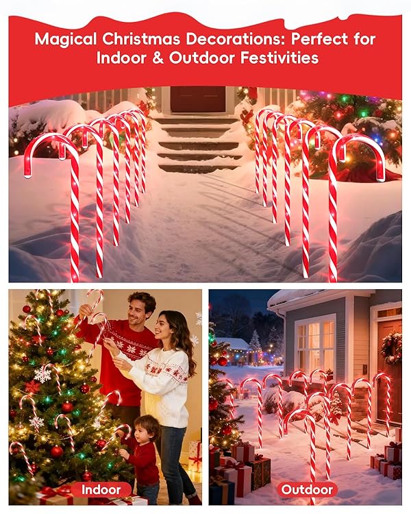 COOLWUFAN 24 Pack Christmas Candy Cane Pathway Lights, 22'' Outdoor Christmas Decorations Path Lights, Waterproof Candy Cane Yard Markers for Walkway, Lawn, Patio, Holiday Landscape Path Décor by COOLWUFAN - Image 4