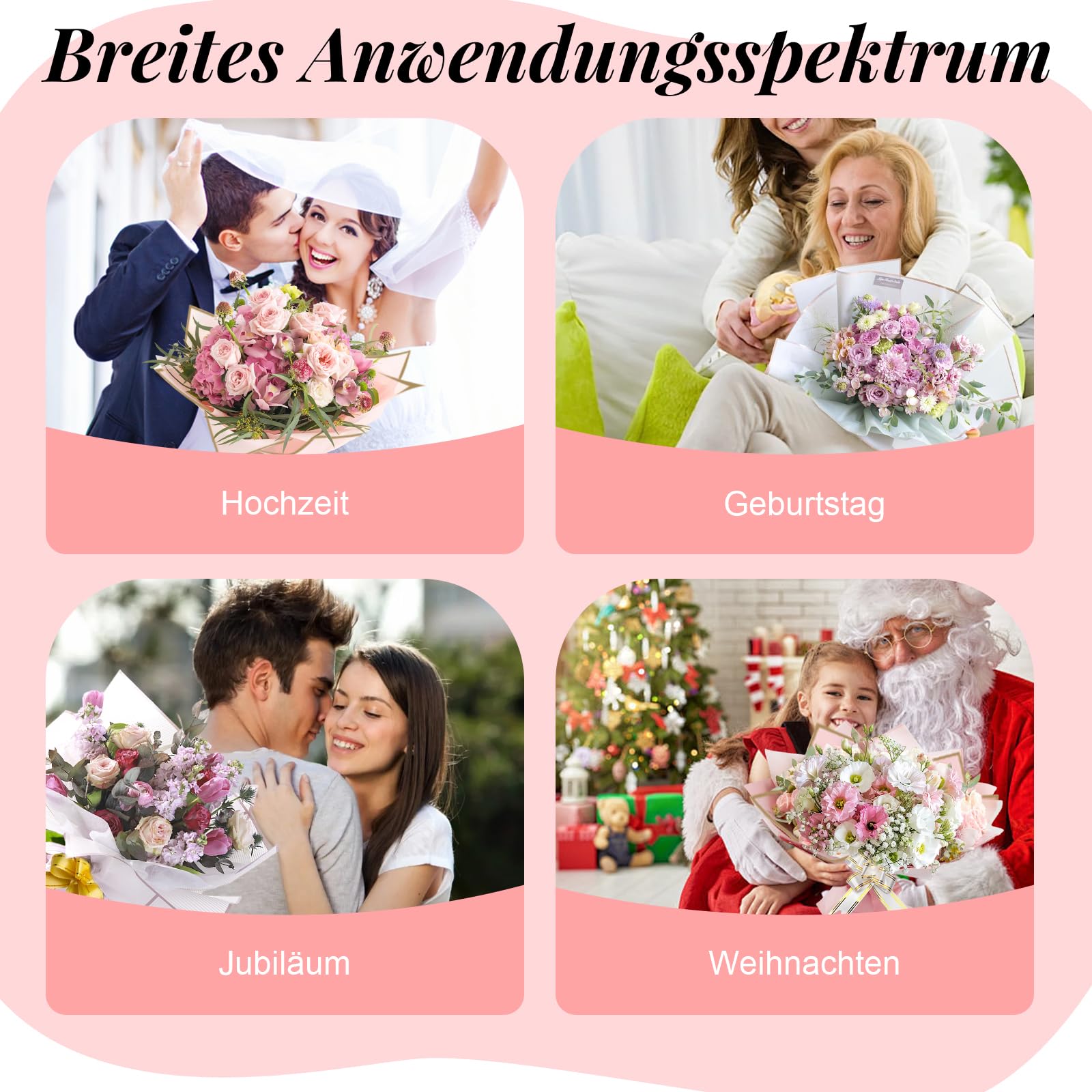 Blumenpapier 20 Blatt Wasserdicht - Rosa Geschenkpapier Mit Goldrand Für DIY Projekte