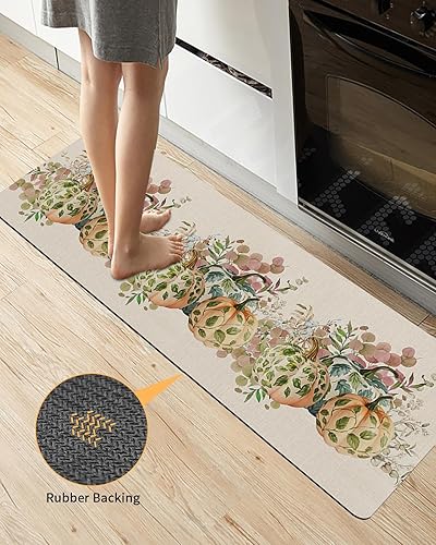 Miniatura 4 de Tapete de baño antideslizante con hojas y calabazas, de secado rápido y absorbente, de tierra de diatomeas, para fregadero de cocina, lavable, para