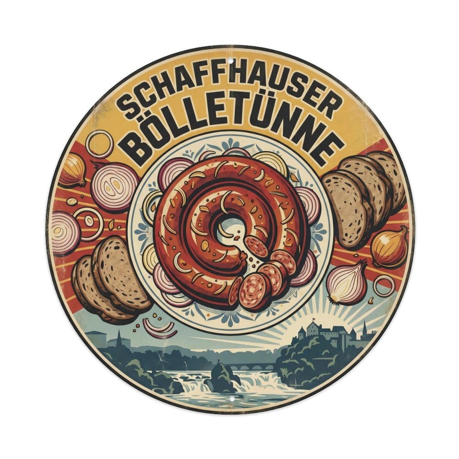 Swiss Cuisine Travel Onion Sausage Artisan Rye Bread Metal Tin Sign
