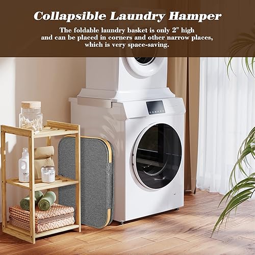 Miniatura 2 de Cesta de lavandería con tapa, cesta plegable de 100 litros con bolsa interior extraíble para almacenamiento de ropa y juguetes en el dormitorio,