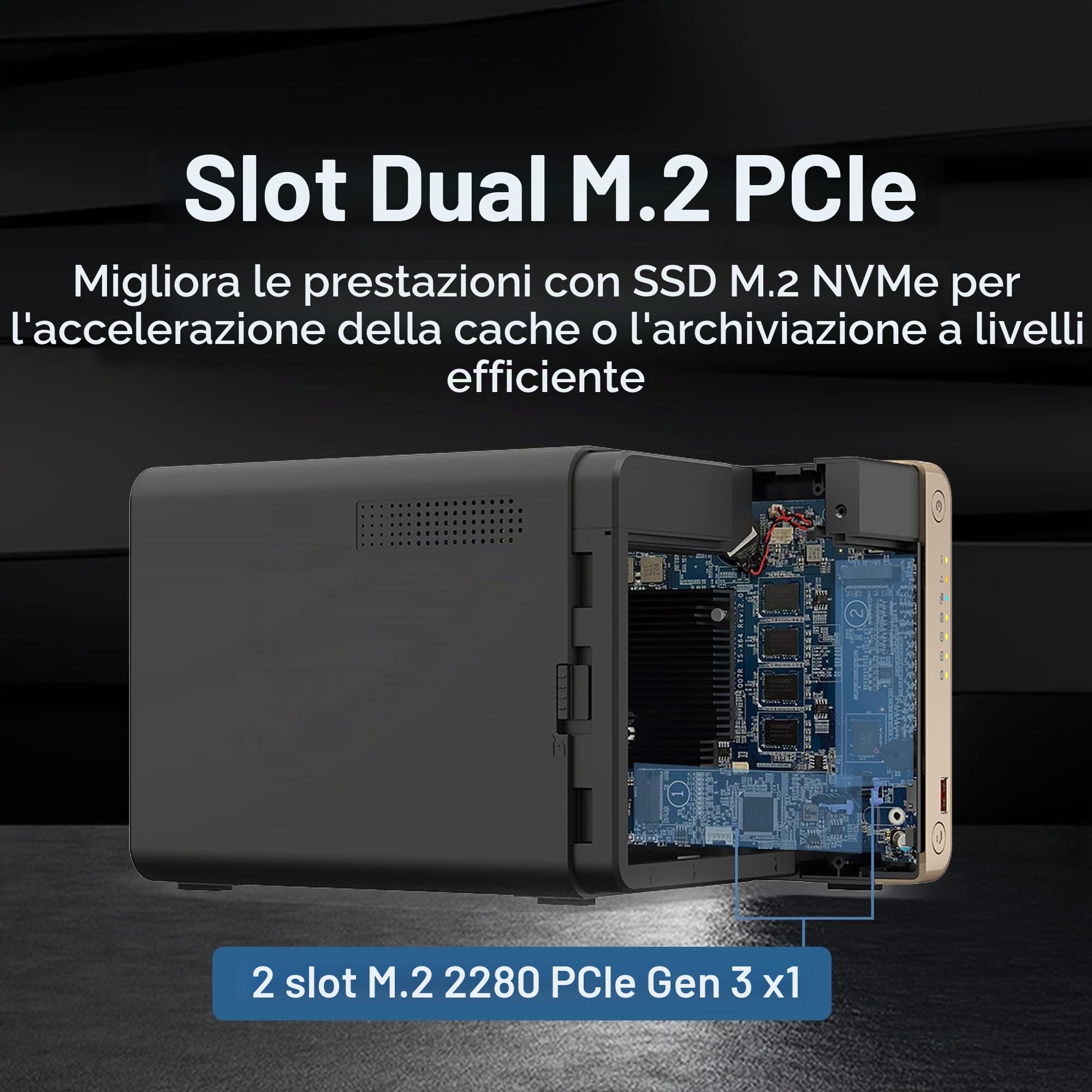 QNAP TS-464-8G-US NAS desktop ad alte prestazioni a 4 alloggiamenti con processore Intel Celeron Quad-core, slot M.2 PCIe e doppia connettività di rete 2,5GbE (2,5G/1G/100M) (senza disco)