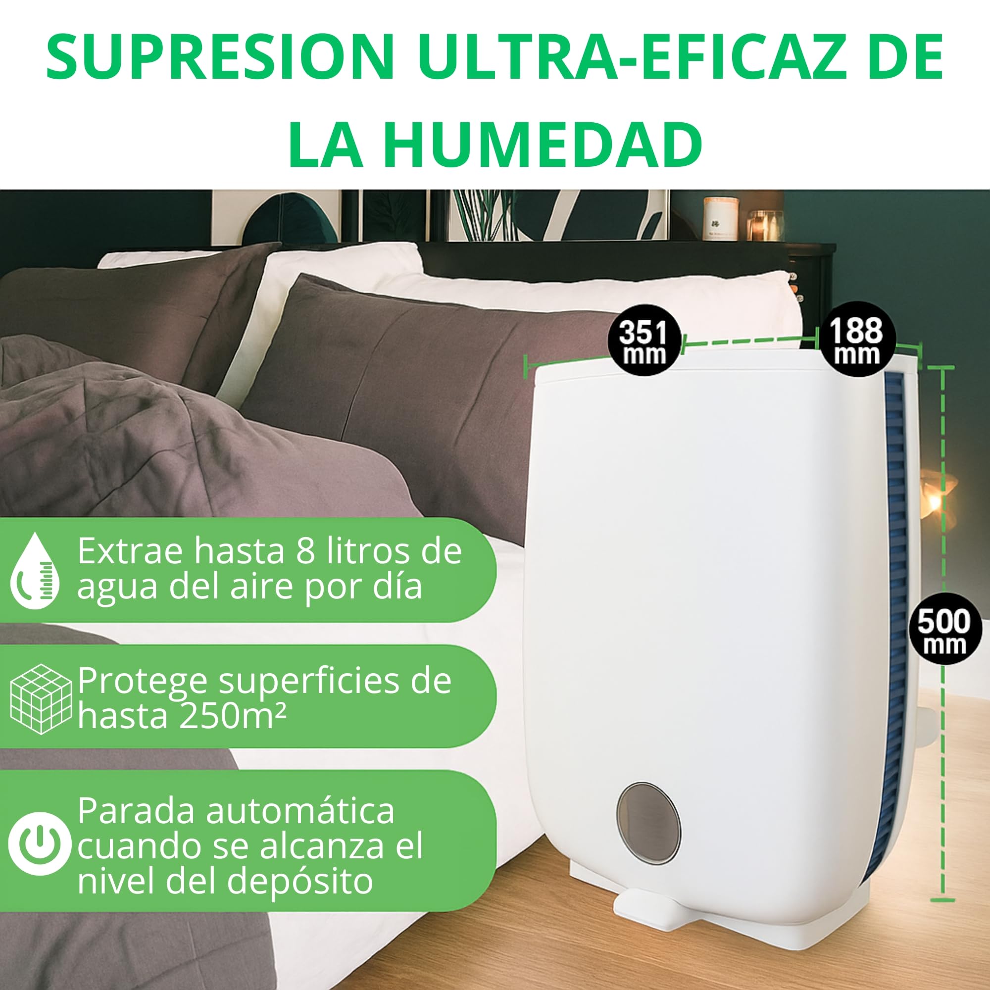 Deshumidificador Meaco DD8L 8L/día – Silencioso, compacto y de bajo consumo, ideal para interiores, con sistema inteligente y control gráfico avanzado