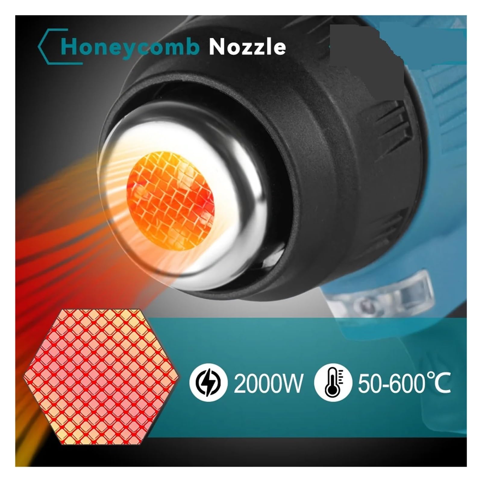 Opalarka 18V 2000W Bezprzewodowa Elektryczna Opalarka Ręczna Akumulatorowa Domowa Suszarka Na Powietrze Z 3 Dyszami Przemysłowa Do Akumulatora 18V Do obkurczania PCV, rękodzieła, usuwania farby, fo(1