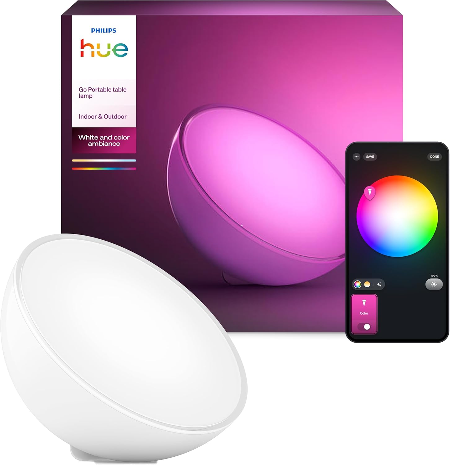 Philips Lighting Hue Go White and Color Ambiance, Lampada Portatile Connessa, Torcia LED Smart Zigbee + Bluetooth, Lampada LED Portatile, Bianco [Classe di efficienza energetica A+]
