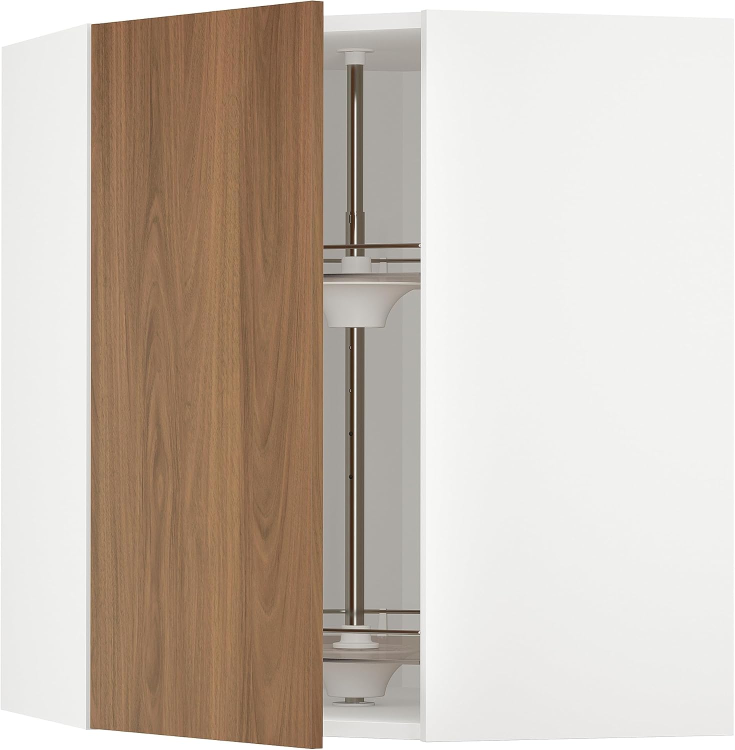 METOD Corner wall cabinet with carousel, white/Tistorp brown walnut effect, 68x80 cm