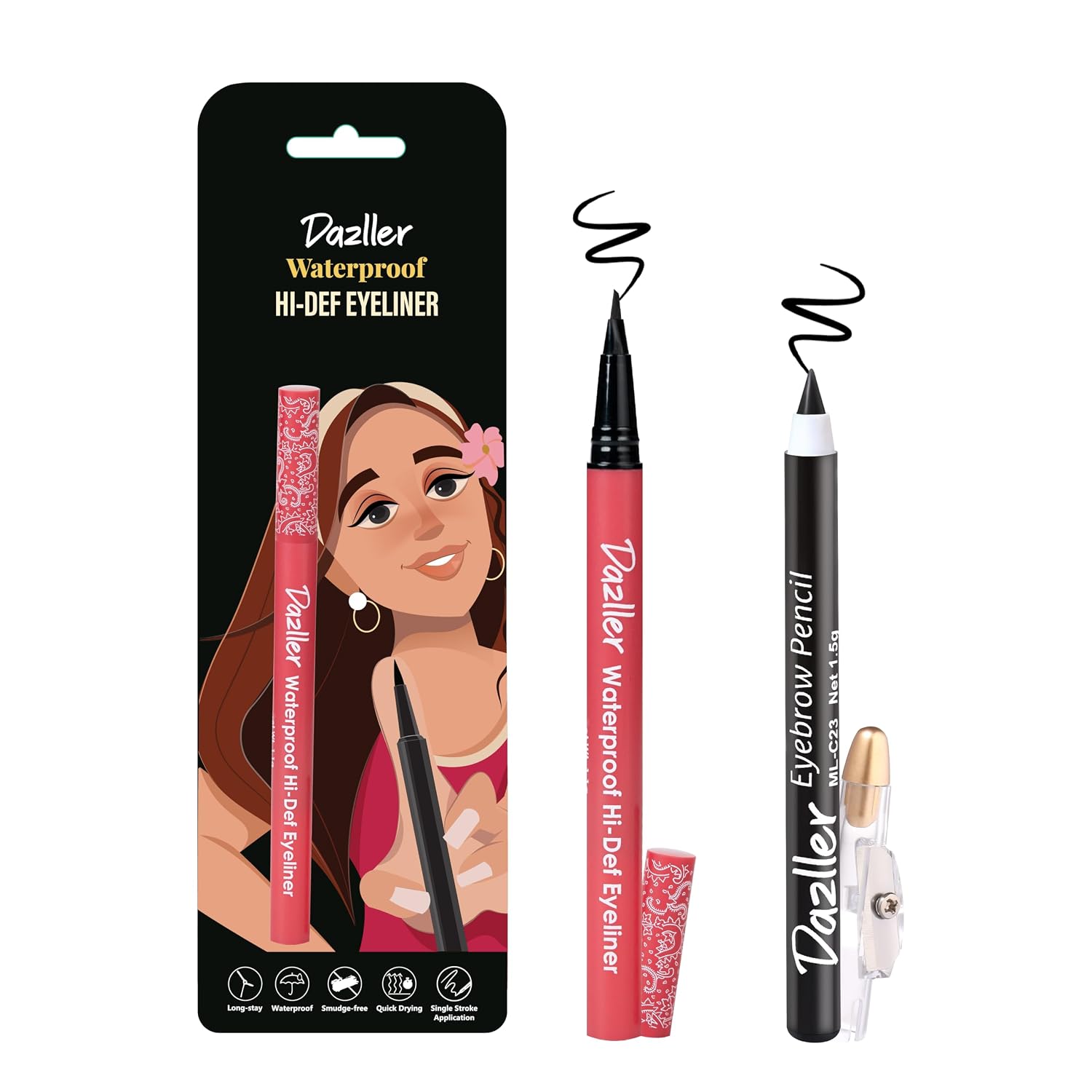 Dazller Hi-Def Eyeliner + Eyebrow Pencil |Velvet Matte|Water-Resistant|Smudge-Proof|Long Stay|Single Stroke|Precise Applic... - Review, Price and Buying Guide