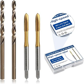 Metric Tap & Drill Bit Set, 2Pcs M30.5 HSS 6542 Spiral Point Taps & 2Pcs 2.5mm M35 Cobalt Twist Drill Bits, for Metalworking, Automotive, Electronics & DIY Projects
