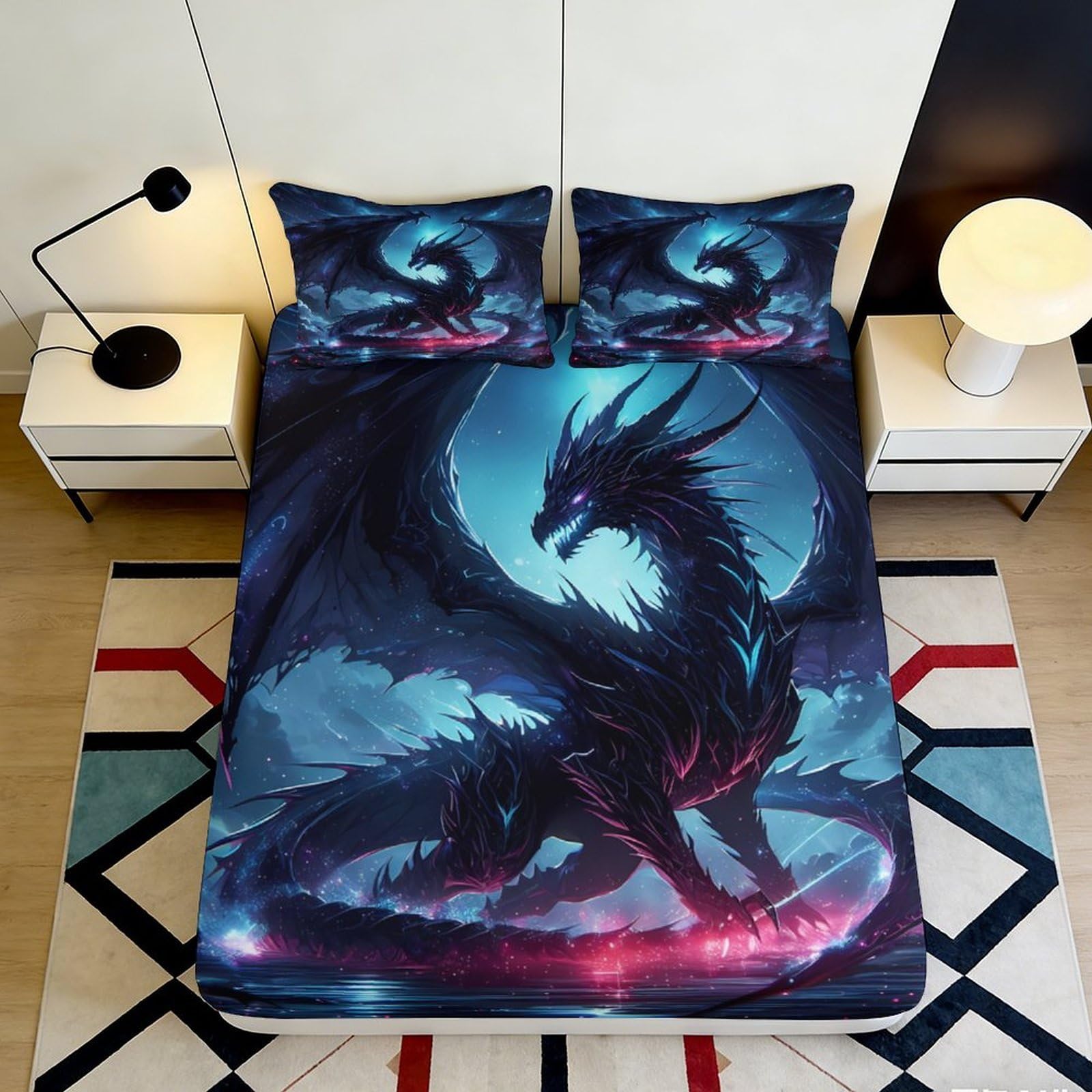 Jqzkxnhpbr Style-10 3D Printed Dark Dragon Fitted Sheet Microfiber Soft Breathable Fantasy Night Bed Cover For Bedroom Dorm Decor 90X200x25cm
