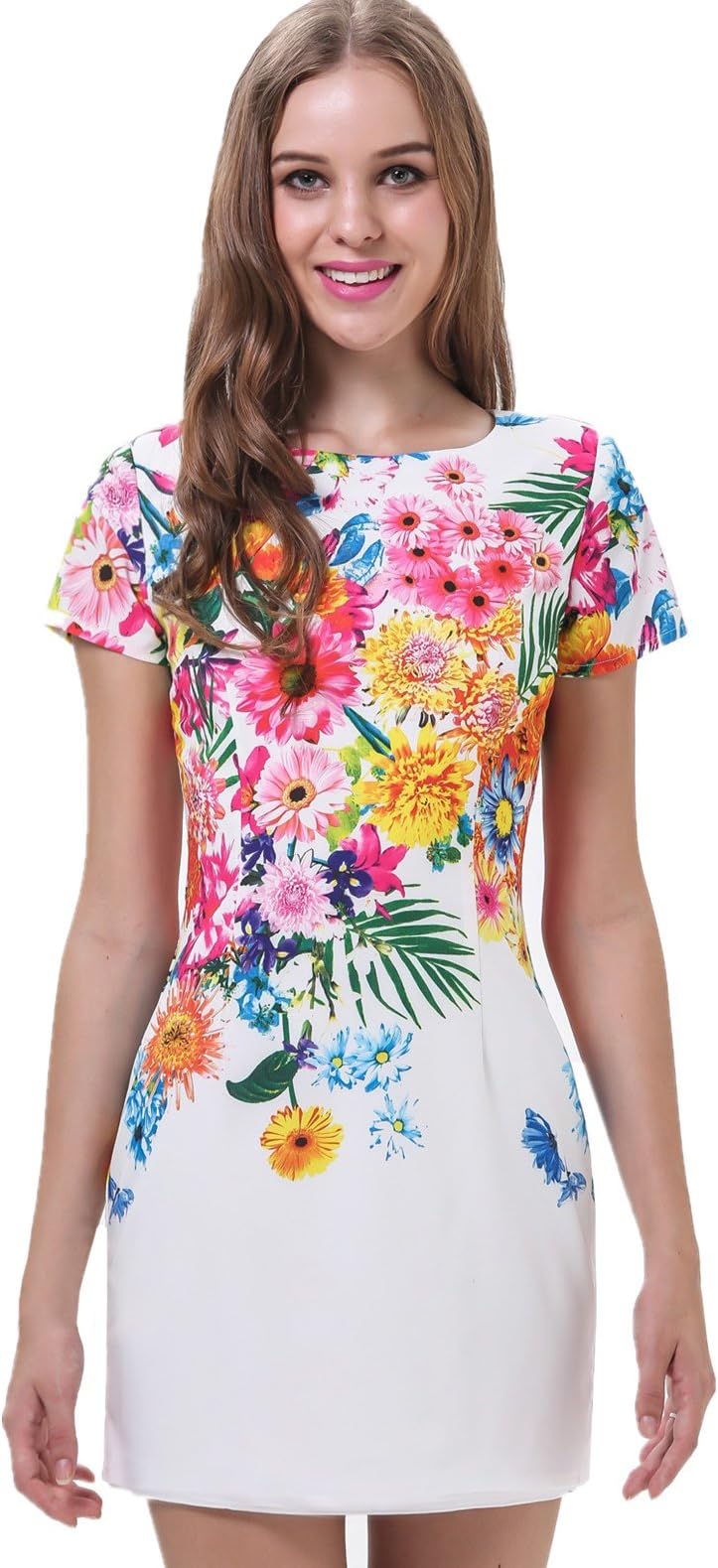 Sheinside Women's White Short Sleeve Florals Print Dress