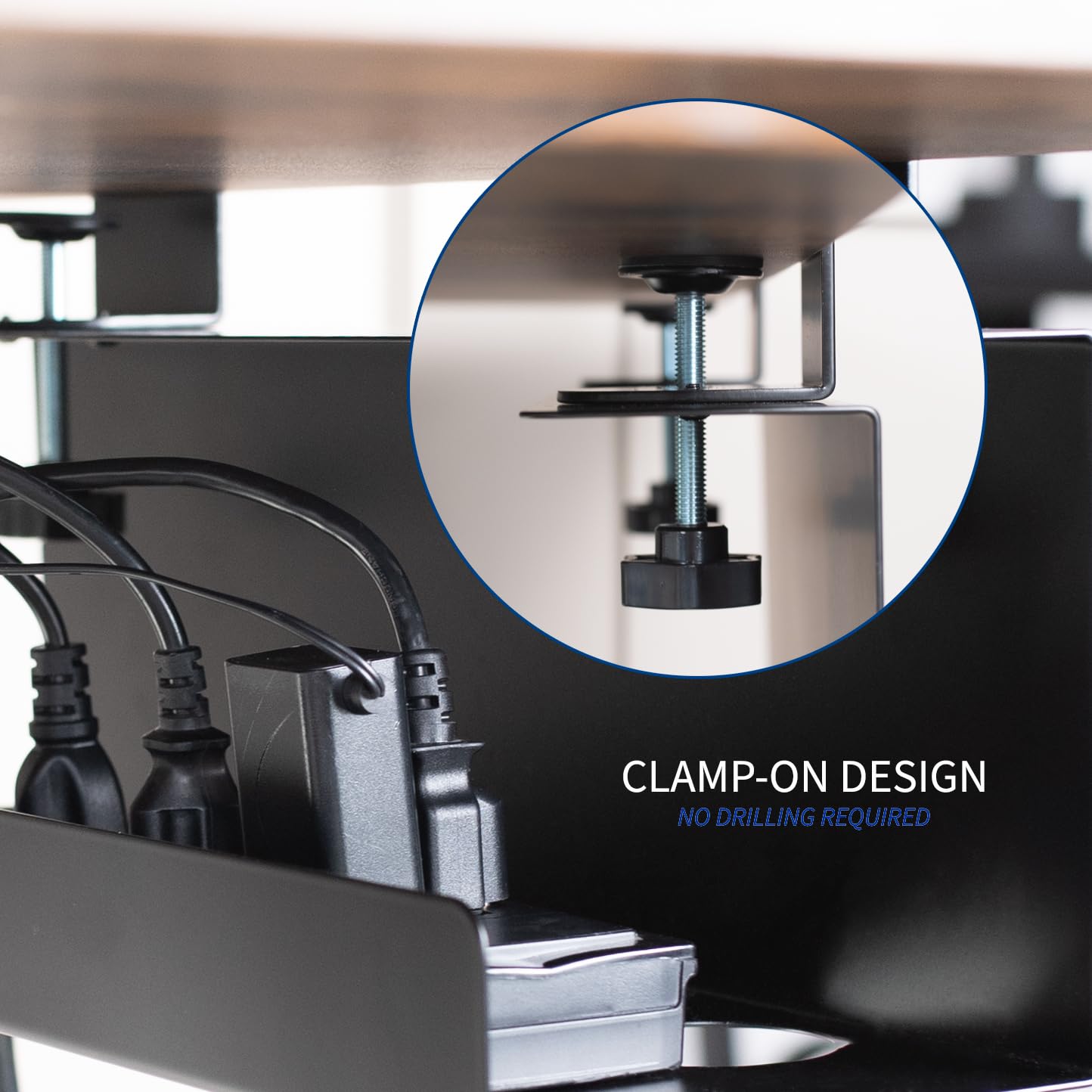 VIVO DESK-CM6L-B Kabelmanagement-Tablett ohne Bohren, Klemmleiste, 43,2 cm, unter dem Schreibtisch, Stahlschnur-Organizer, schwarz, 43,2 cm