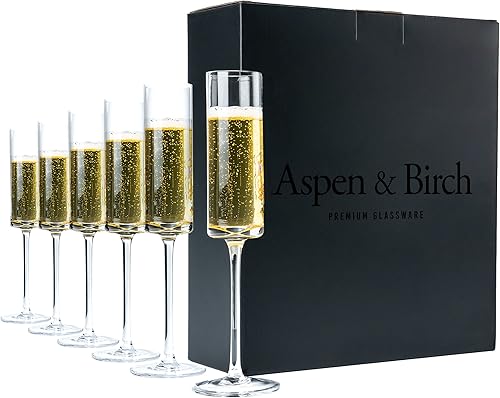 Miniatura 1 de Aspen & Birch - Juego de 6 copas de champán modernas - Copas de champán - Copas de Mimosa, vasos de cristal, transparente, 6 onzas, copas de champán
