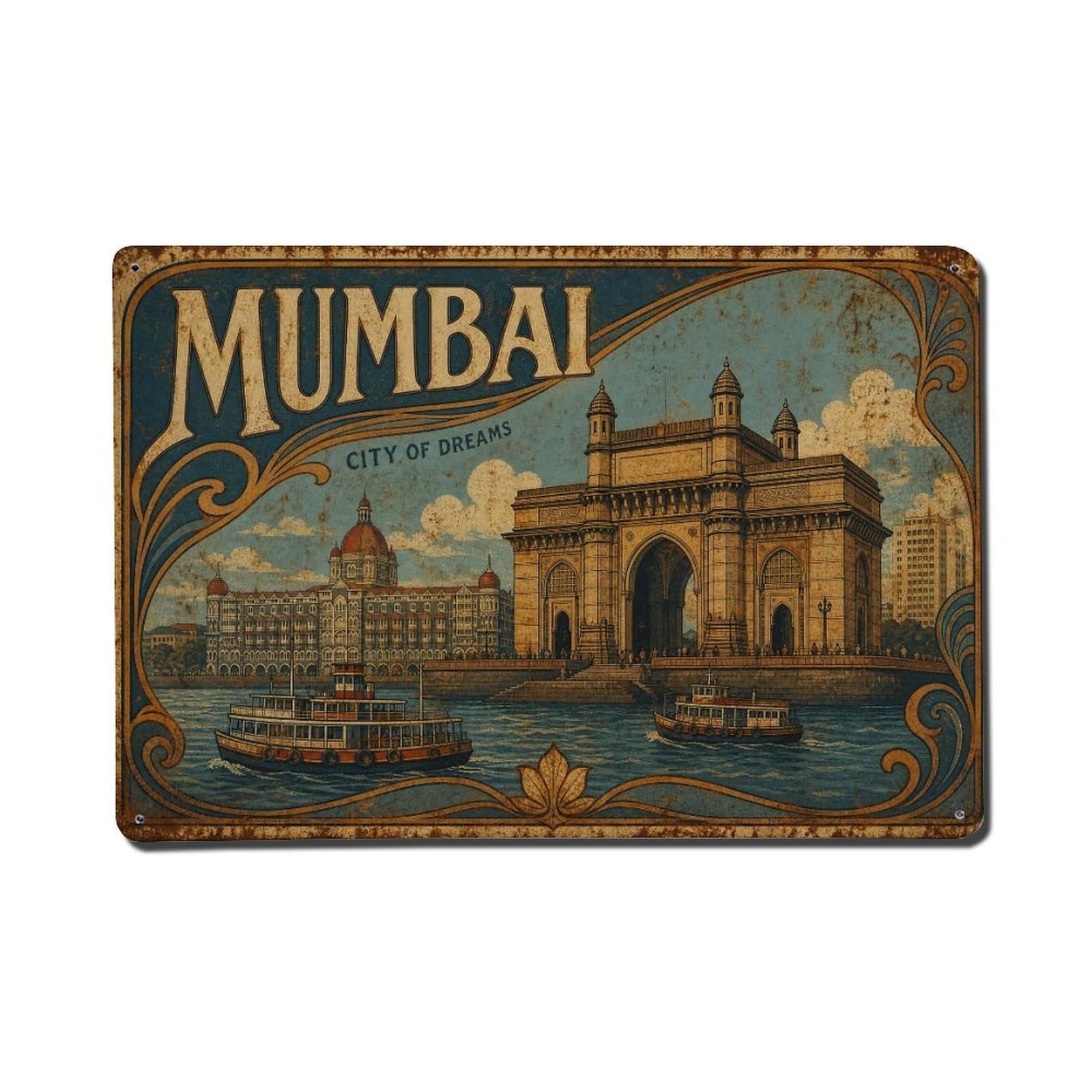Huiyhb 8X12inch(20X30cm) Retro Travel India Mumbai Metal Tin Sign