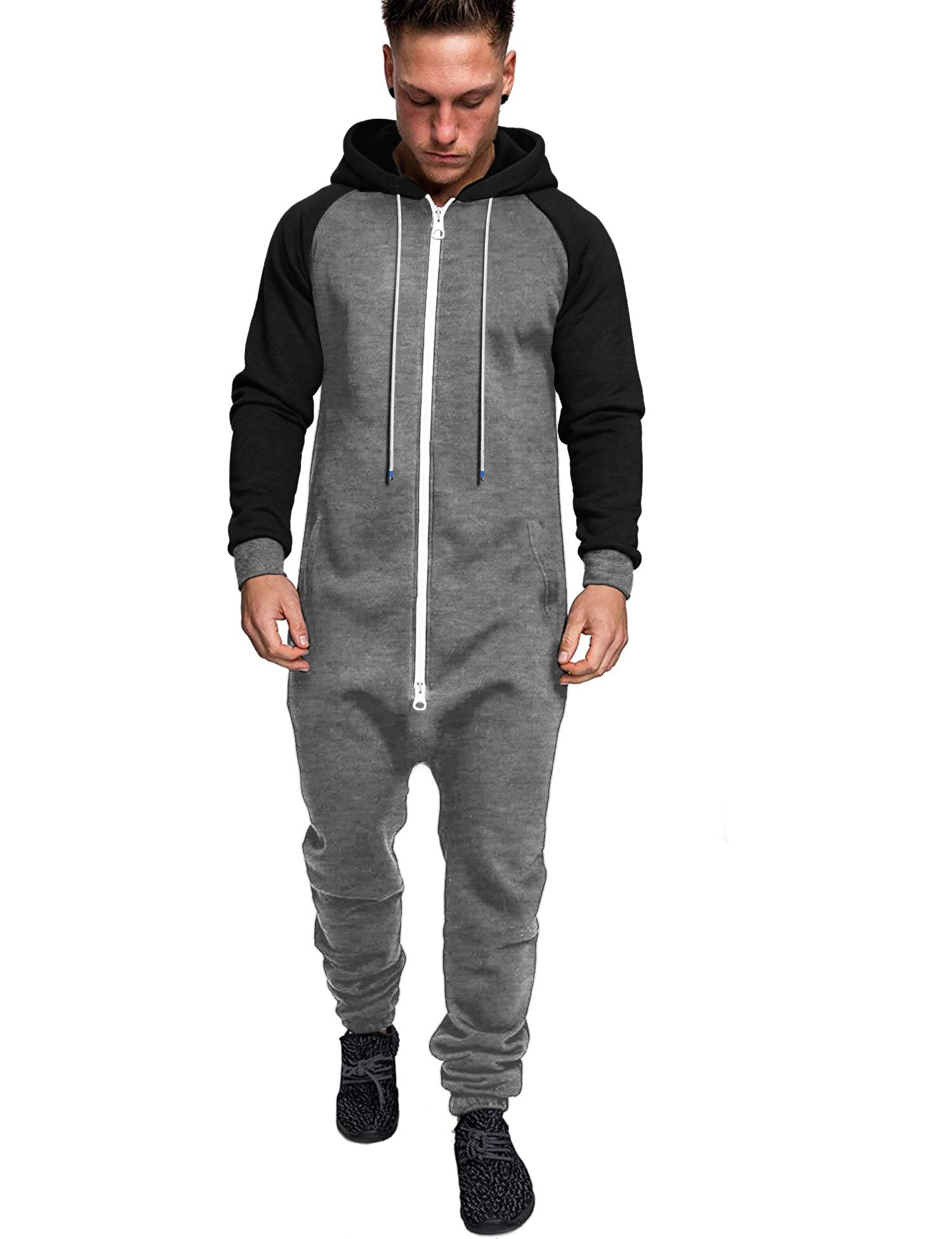 COOFANDY Mens Jumpsuit Onesie Hooded Full Zip One Piece Jogging Tracksuit