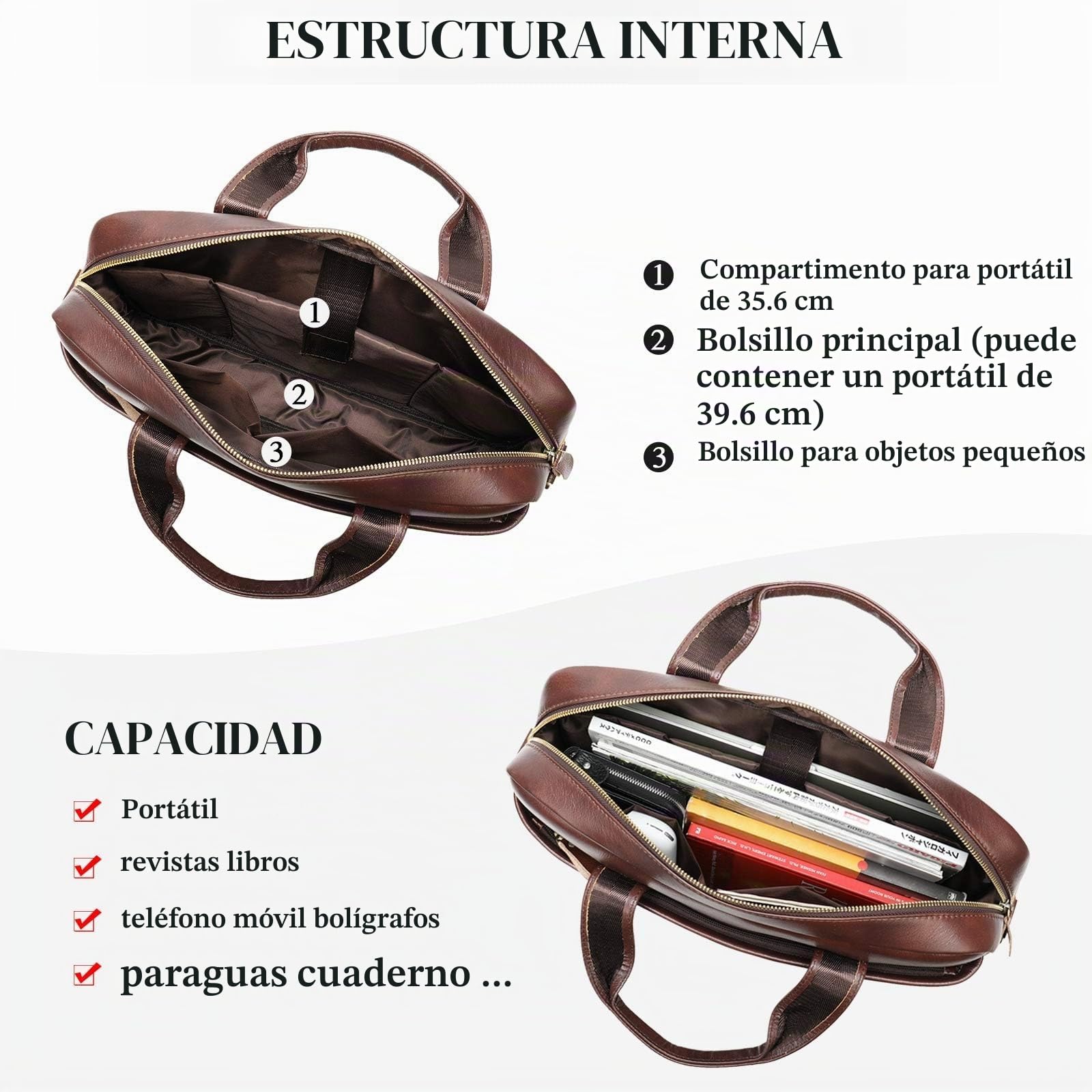 VINBAGGE Maletin Portatil 15,6 pulgadas, Piel Vacuno Genuino Bolso Mensajero con Correa, Maleta Portadocumentos Bandolera de cuero para Hombre Mujer Trabajo Viaje Oficina Universidad