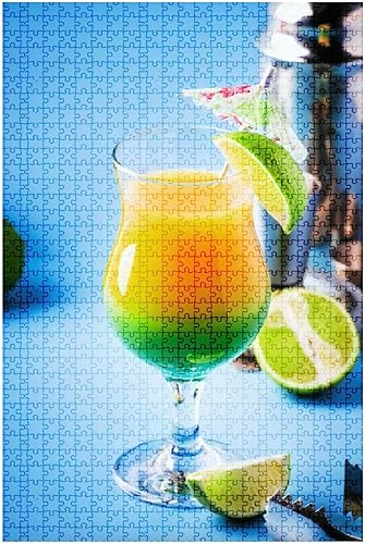 Miniatura 1 de Rompecabezas de 1000 piezas de doble capa verde amarillo alcohólico cóctel con jugo de mango ron actividades en interiores difíciles rompecabezas