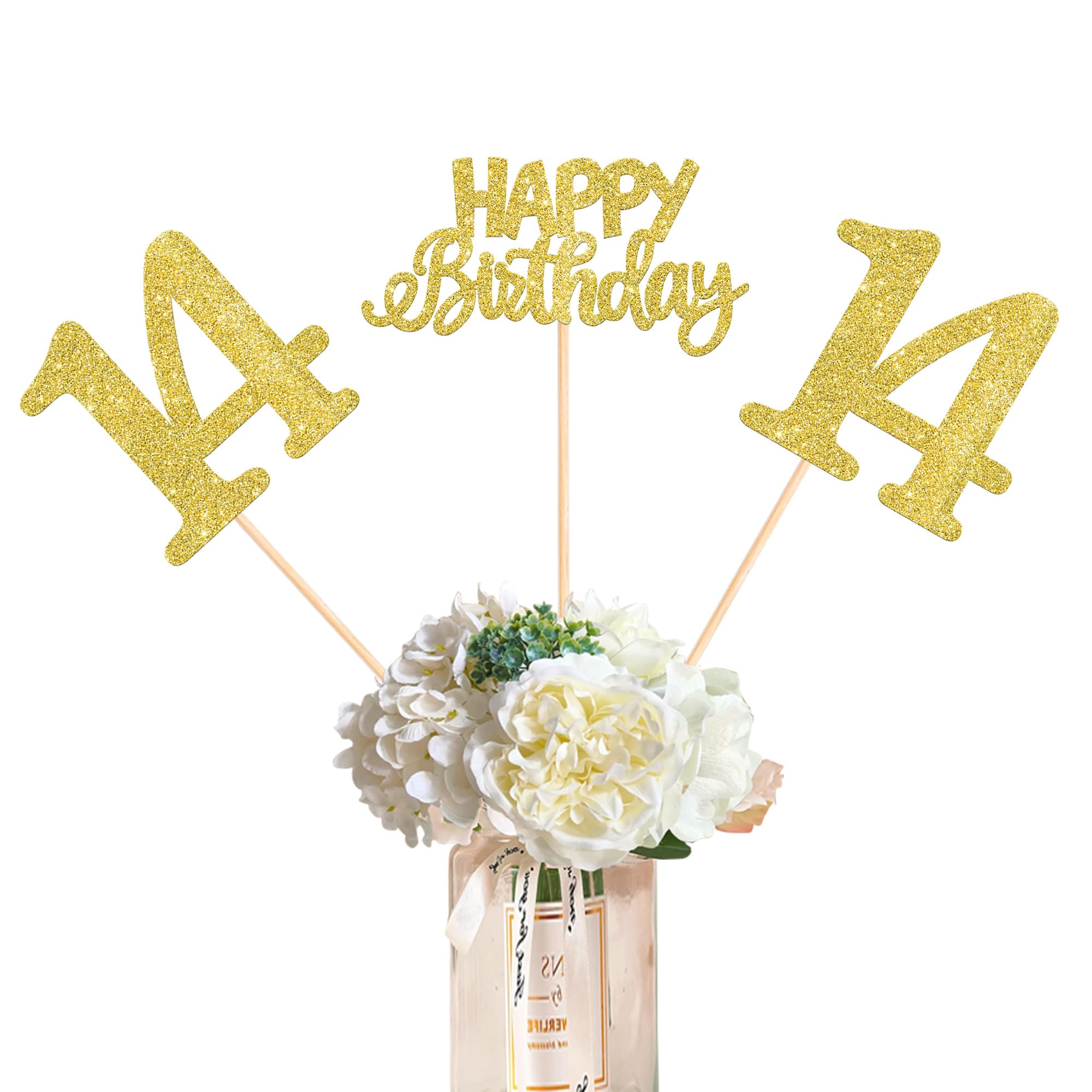 SYKYCTCY 12 Pack Happy 14th Centerpiece Sticks Glitter Number 14 Fourteen Table Flower Centerpiece Sticks for Cheers to 14 Years Old Party Supplies