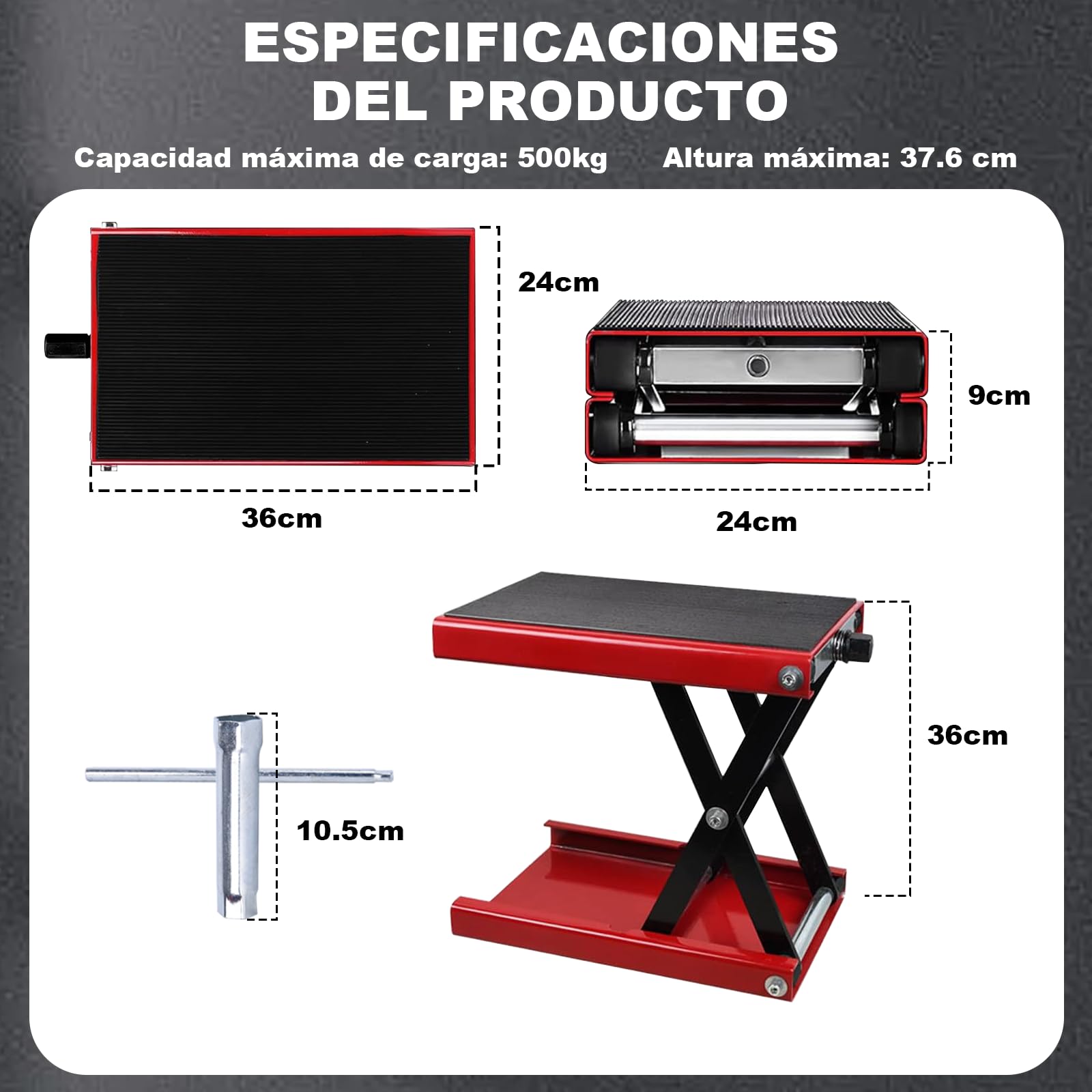 Plataforma elevadora de motocicleta - 500 kg/1100 lb para motocicleta, plataforma ancha, rango de elevación de 8,5 cm - 34 cm, para motocicletas, bicicletas, vehículos todo terreno