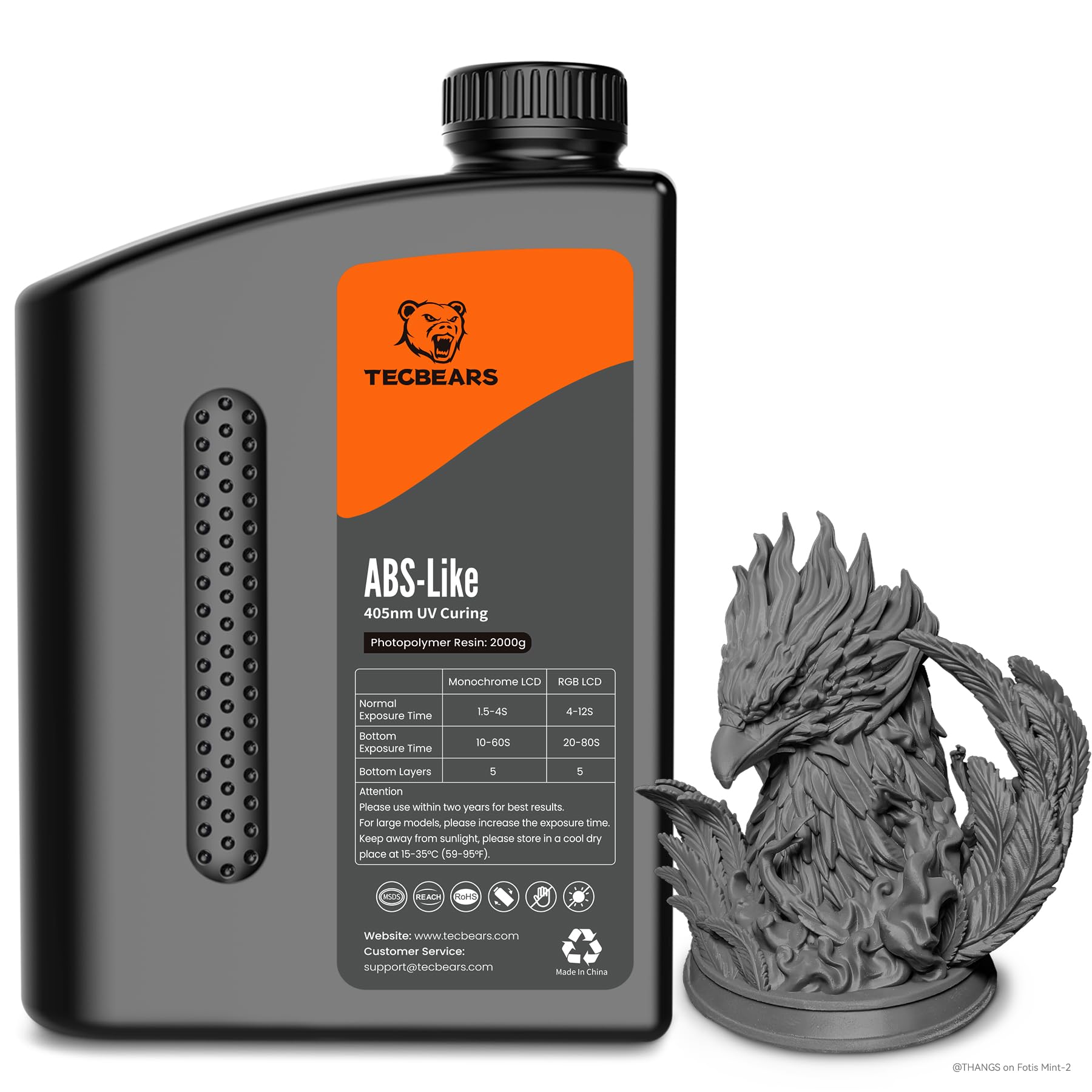 TECBEARS Resina ABS-Like para impressora 3D Gris oscuro 2KG, UV 405nm Curado Resina, Alta resistencia, fuerte tenacidad y alta precisión, Compatibilidad con LCD y DLP Impresoras 3D