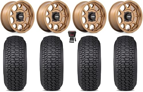 Bundle - 9 Artículos KMC Toro S 15" Ruedas Bronce 32" Regulador 2 Neumáticos 4x156 Patrón de pernos 12mmx1.5 Kit de Lug