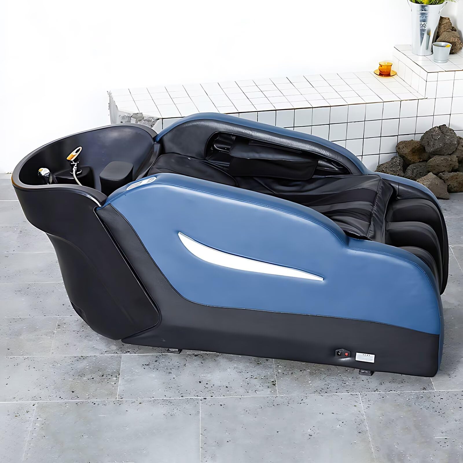 Professional Shampoo Bed-Massage Table with Smart Massage One-Piece Basin Black Blue Style Head Spa Facial Beauty Equipment