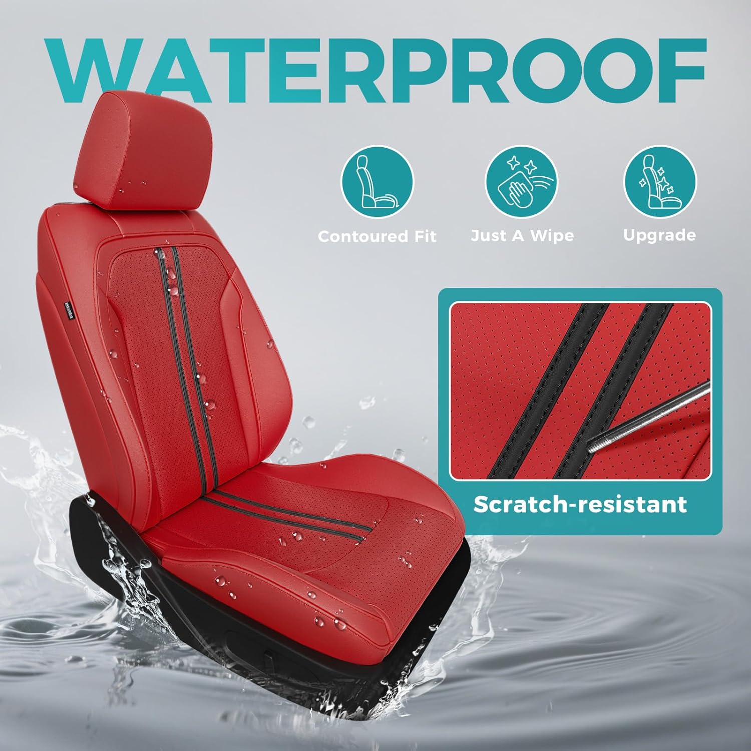 for Chevy Camaro 2016-2024 Seat Covers Full Set, Custom Fit 6th Gen Camaro LT LS RS SS ZL Coupe, Premium Faux Leather Waterproof Car Protector Cushion(RedBlack)