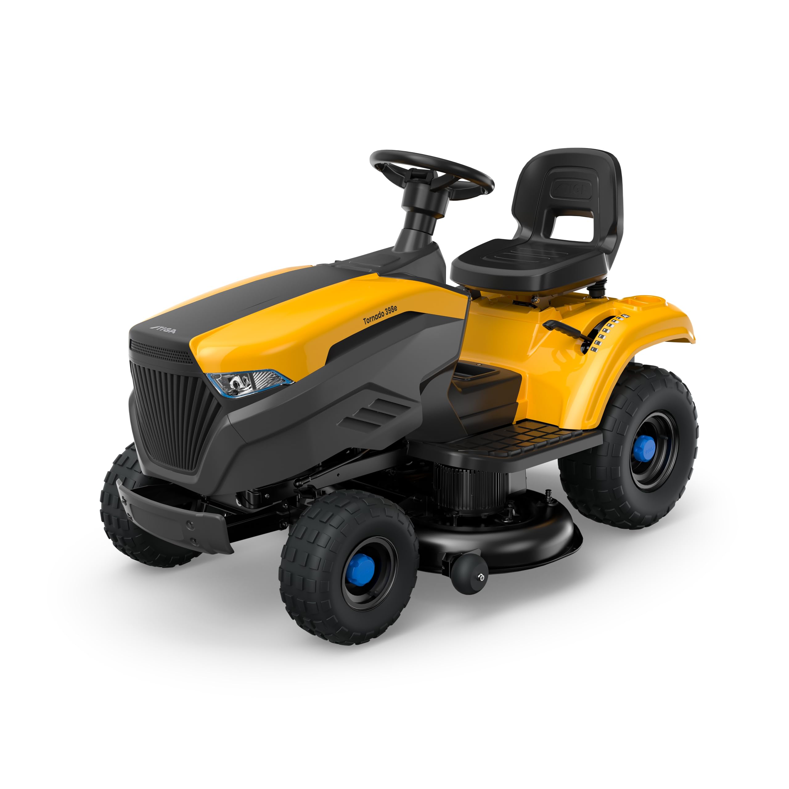 STIGA Tornado 398e Rasentraktor 98 cm – Akku Rasenmäher mit Mulchfunktion, 48V 30Ah ePower Batterie – Rasenmähertraktor mit Seitenauswurf, digitalem Armaturenbrett & Anhängerkupplung