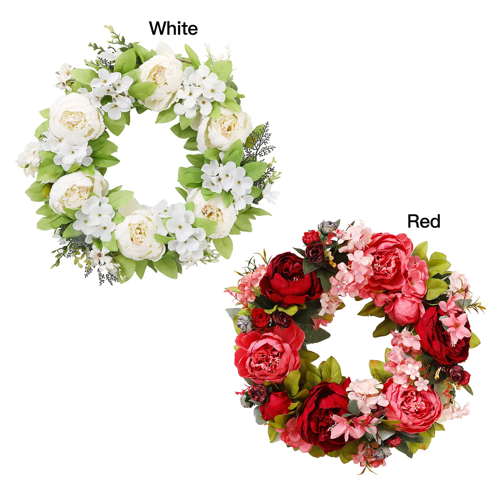 Ghirlanda Di Peonie Artificiali BOMAROLAN 48cm - Fiori In Seta Con Foglie Verdi Per Porta, Matrimonio, Casa - Set Con Ganci - 2